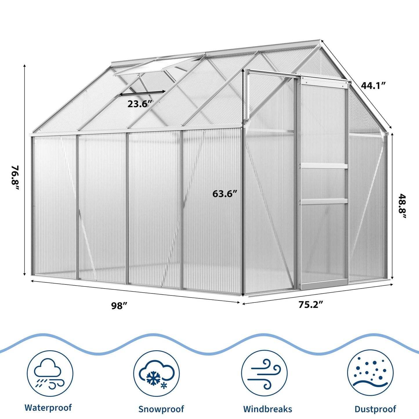 IDEALHOUSE 6 x 8FT Greenhouse for Outside, Polycarbonate Greenhouses with Aluminum Frame, Sliding Door, Adjustable Roof Vent for Backyard, Outdoor Green Houses Garden Backyard, Patio