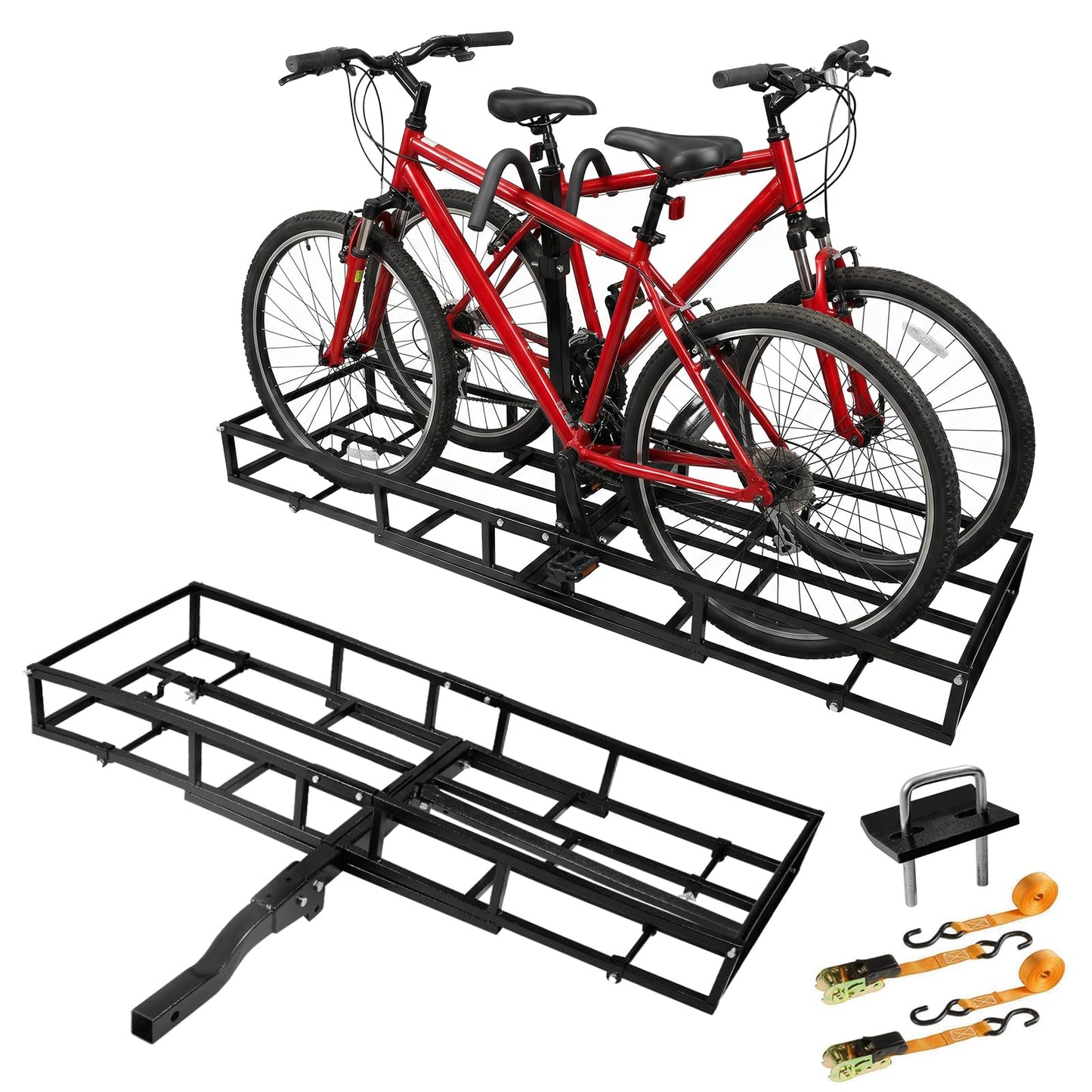 Hitch Cargo Carrier with Bike Rack,64" x 20" x 6" 2 in 1 Folding Trailer Hitch Rack for 2 Standard, Fat Tire and Electric Bike, Fits for Car SUV Truck RV Minivan with 2-Inch Receiver