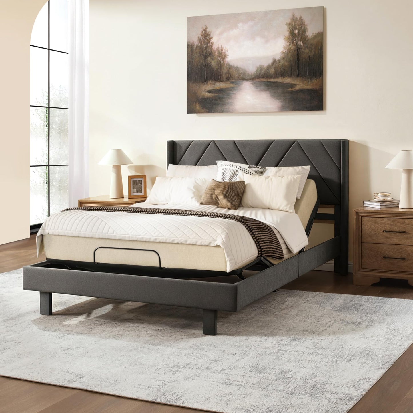 Softa Queen All-in-One Adjustable Bed Frame with Upholstered Bed Frame Headboard, Electric Bed with Remote Control and Whisper Quiet Motor, 10-Year Warranty