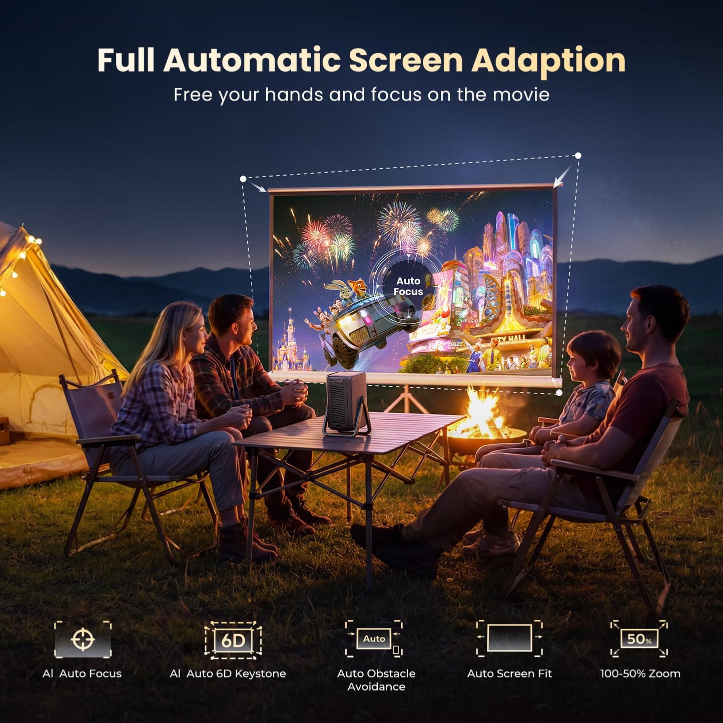 Short Throw Projector 4K Compatible with Netflix,1200ANSI Ceiling Projector Portable for Bedroom/Outdoor Auto focus 6D Keystone Dolby Smart Home Projector with WiFi and Bluetooth 200''