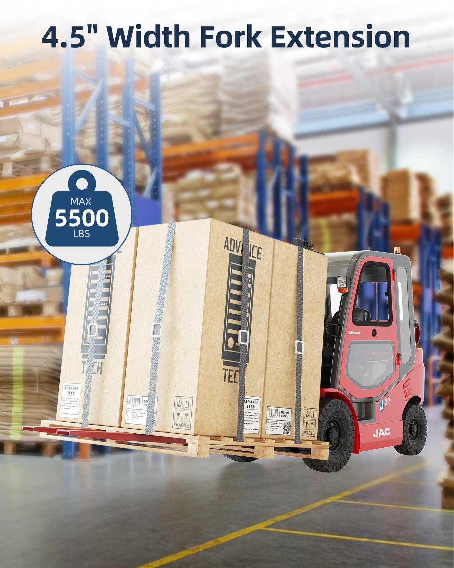 72 Inch Forklift Extensions, 4.5 Width Fork Extensions, 5500 Lbs Capacity, Heavy Duty Fork Extensions for Forklifts, 1 Pair, Red