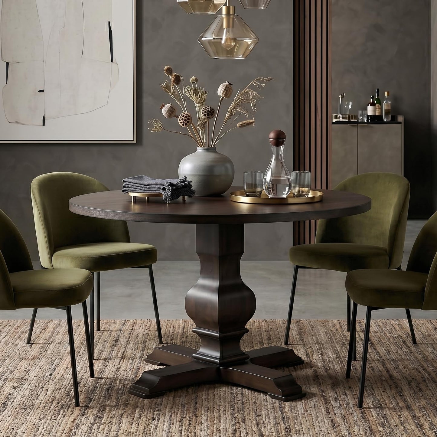 Roundhill Furniture Havre Pedestal Base Round Dining Table, Espresso