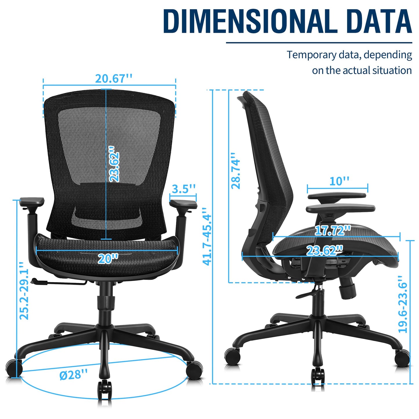 ELABEST Ergonomic Mesh Office Chair,Comfy Computer Desk Chair - BIFMA 5.1 Certified Commercial Swivel Task Chair for Home Office - Adjustable Lumbar Support & Armrests,Tilt Function,Wide Seat (Black)