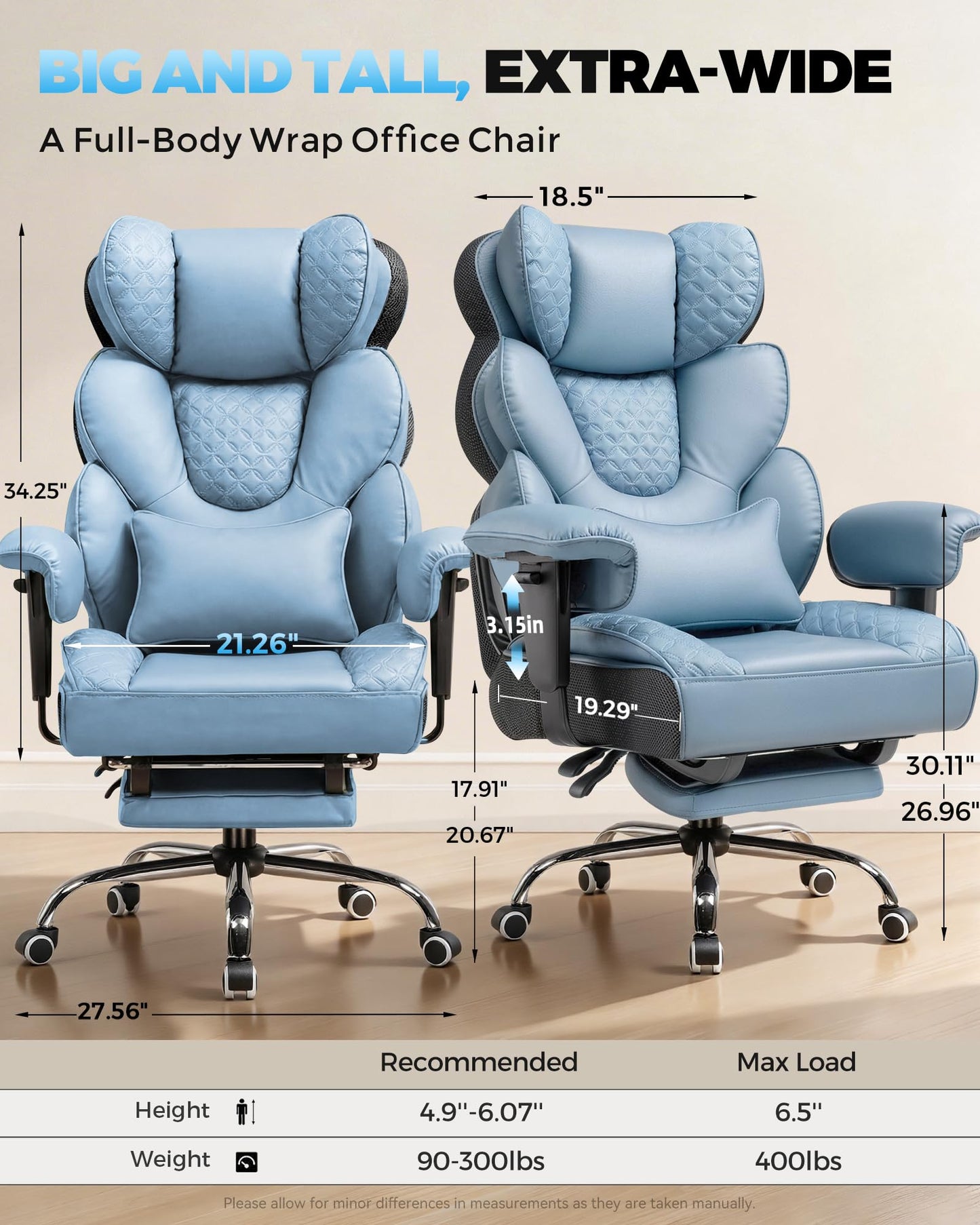 COMHOMA Big and Tall Office Chair with Upgrade Footrest, Heavy Duty Gaming Chair High Back Executive Chair with Spring Lumbar Support for Lower Back Pain Relief, 150°Reclining Adjustable Armrests