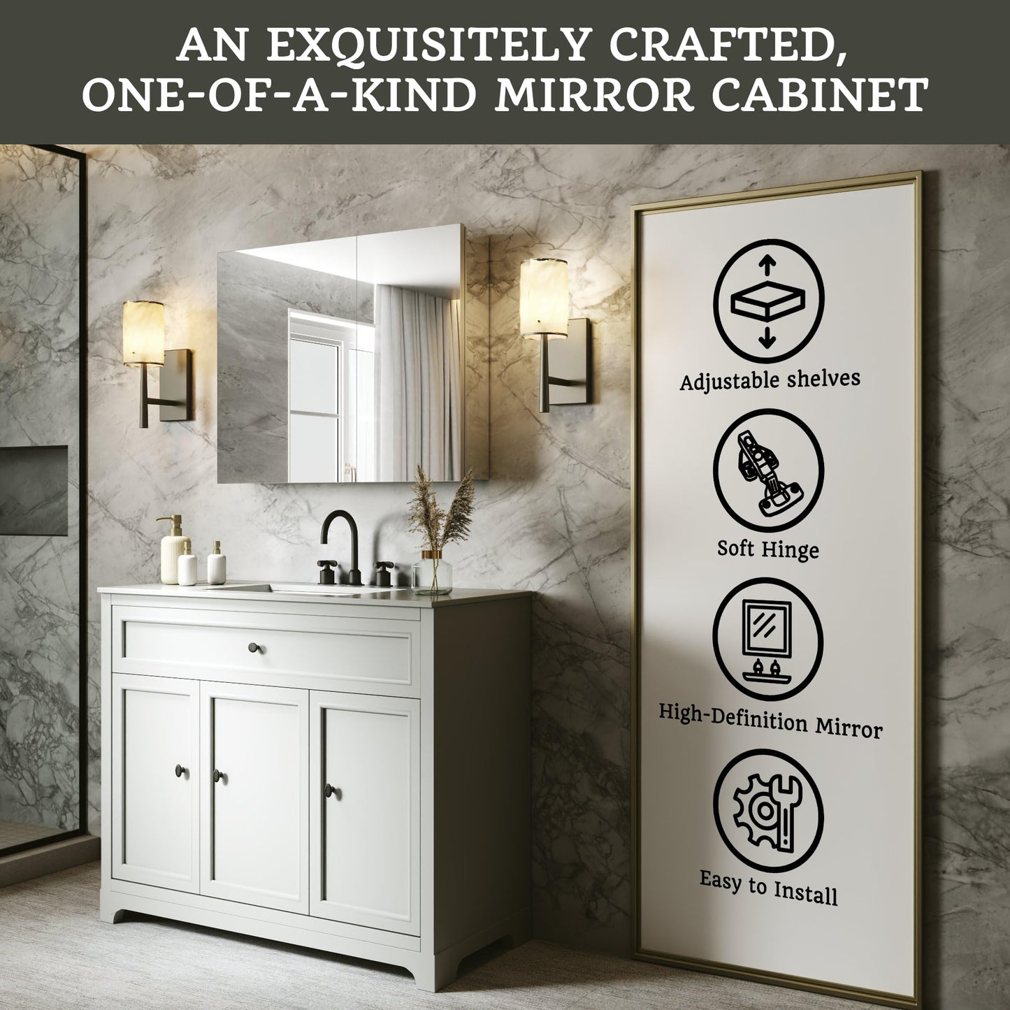 ComfyStyle 30x24 Bathroom Medicine Cabinet with Mirror,Aluminum Alloy Frame with Mirror Side Panels,Surface or Recessed Medicine Cabinet with Adjustable Shelves,Assembly Required