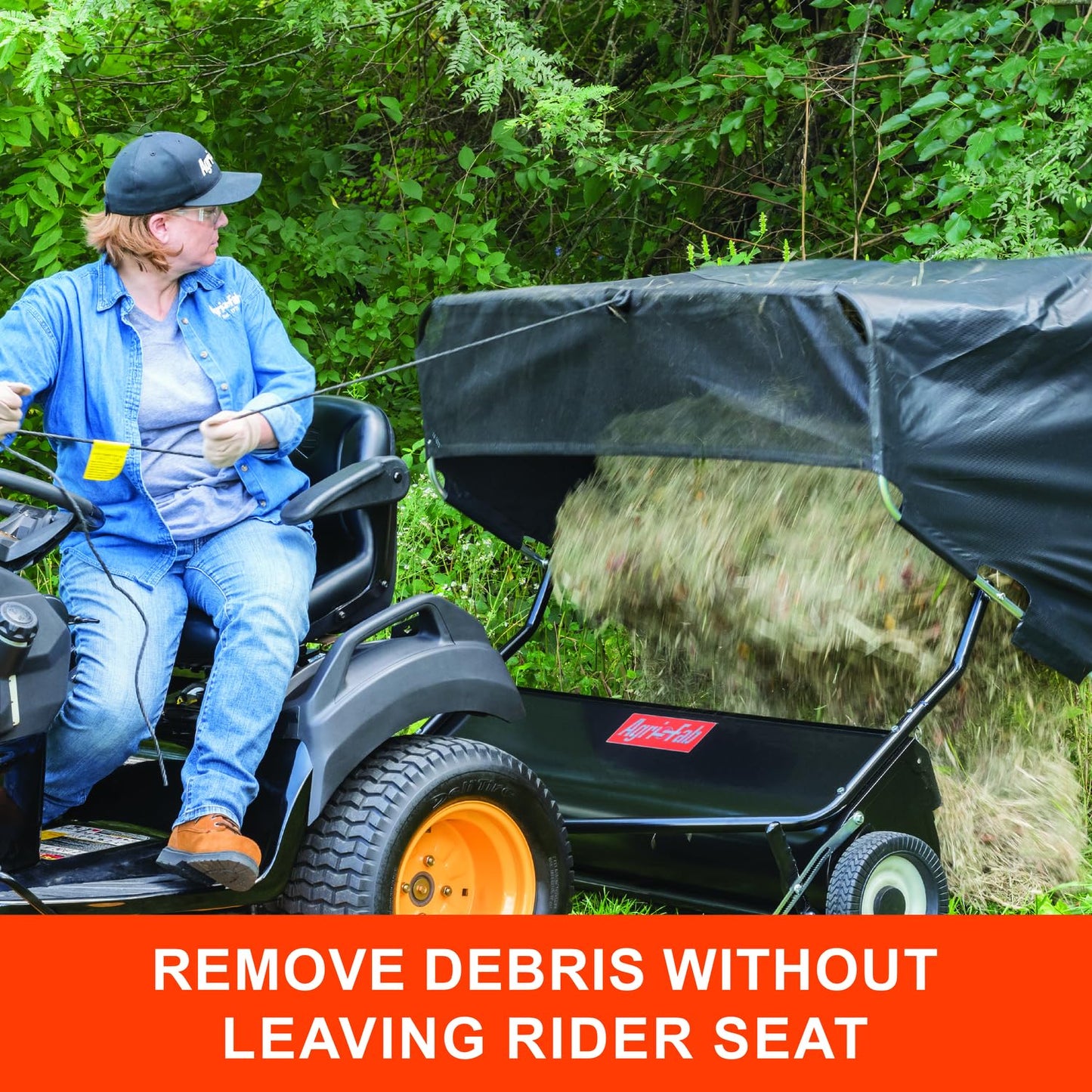 Agri-Fab Heavy Duty Tow Behind Lawn Sweeper, 50 in Working Width with 26 Cu Ft Hopper and Adjustable Brush Height