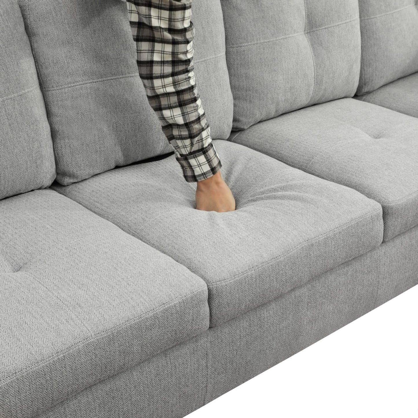 UOCFYK Sectional Sofa Couch with Right Chaise, Flannel L Shaped Couches for Living Room, Office, Apartments, Small Space, Light Grey