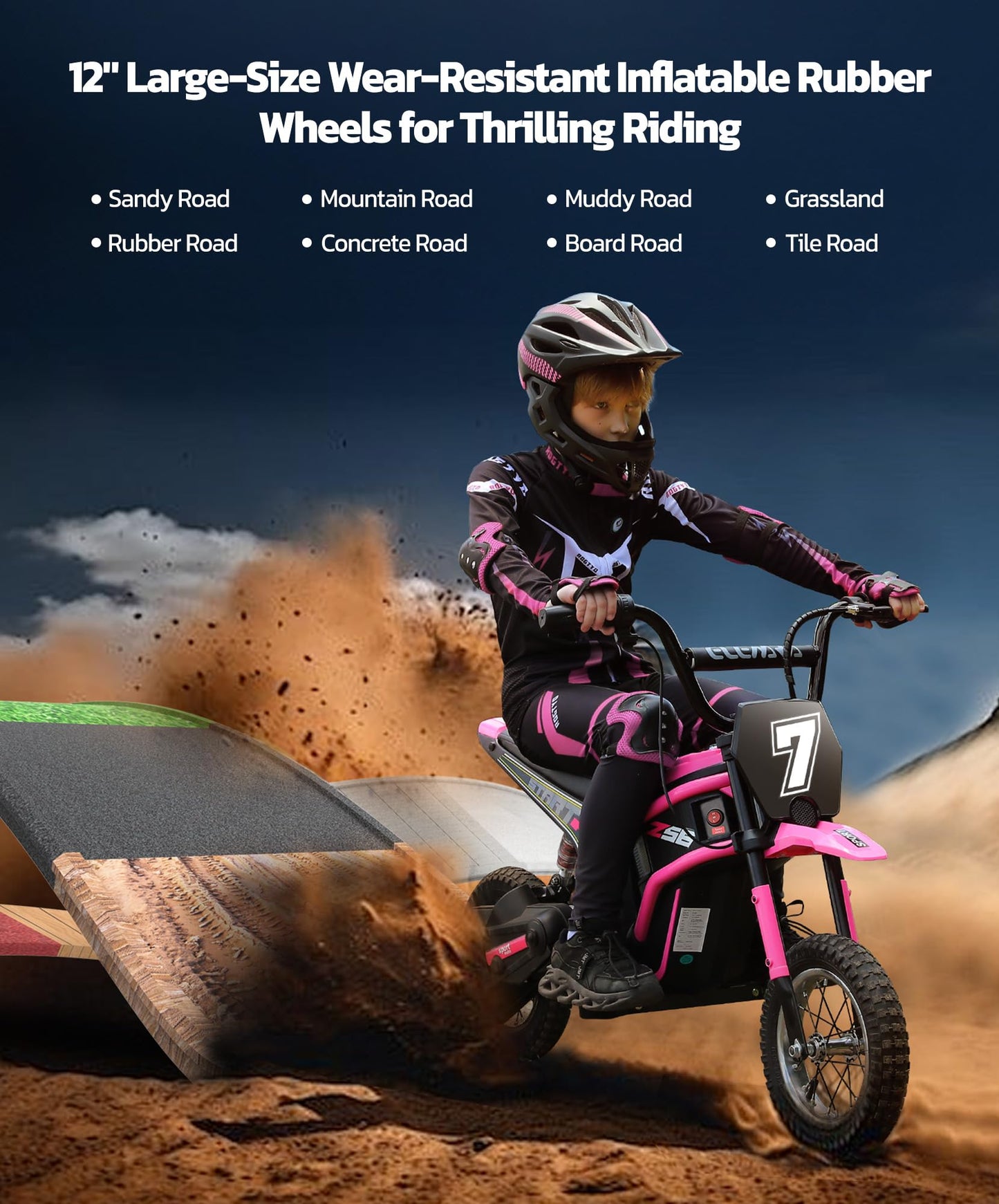 ELEMARA Electric Dirt Bike,350W Motorcycle 24V Ride on Toy for Big Kids w/LED Power Display,15.5 mph & 150lb Max,3 Speeds,Chain-Driven Motor,Twist-Grip Throttle & Brake Lever,12" Air-Filled Tires-Pink