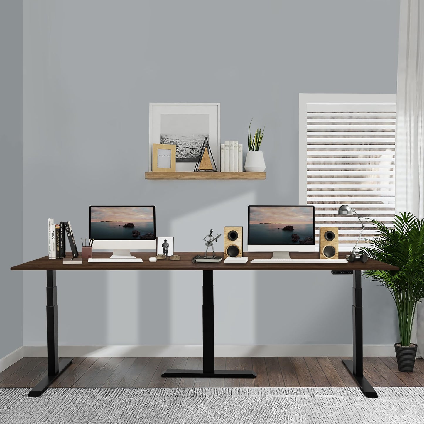 Fromann Adjustable Standing Corner Desk Frame 3 Leg L-Shaped Electric Triple Motor Desk Base Height and Width Adjustable Standing/Sitting for Home Office (Black)