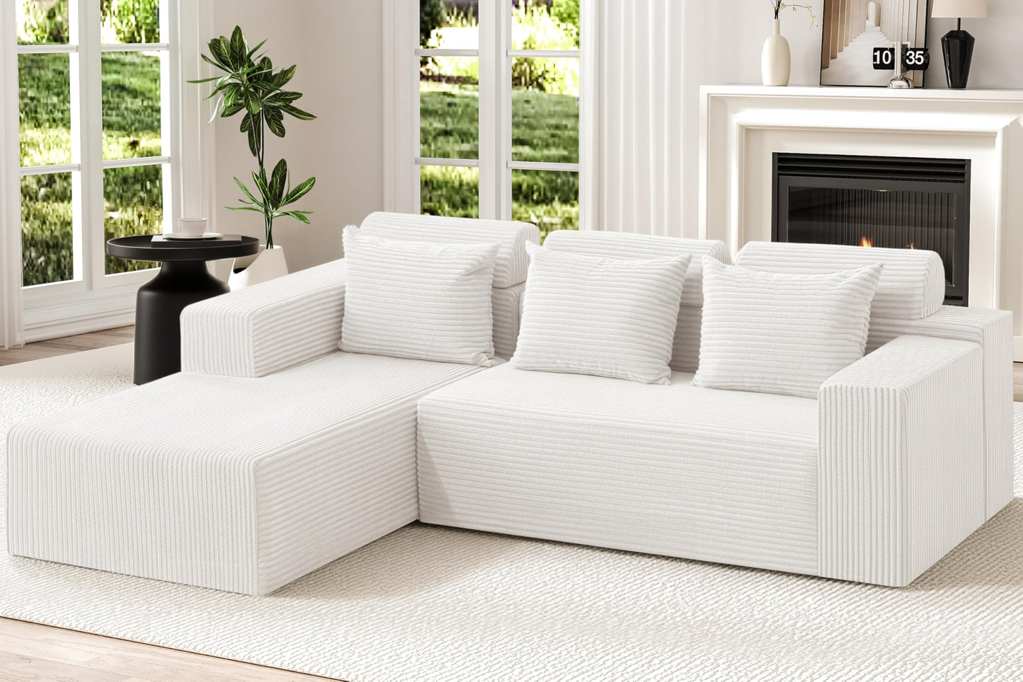 Homguava Modular Sectional Couches for Living Room,105" Cloud Couch with L-Shape Chaise,Comfy Sofa Living Room Sofas with Deep Seat,No Assembly L Couch,Corduroy Fabric(Beige,L)