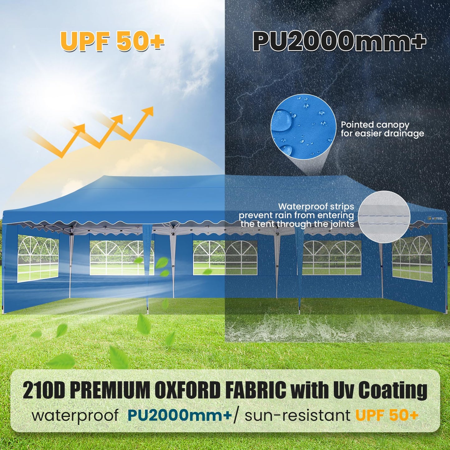 HOTEEL 10x30 Pop Up Canopy with 8 Sidewalls, UV 50+ and Waterproof Party Tent 10x30, Thickened Frame, Large Space Easy Pop Up Canopy, Outdoor Canopy for Weddings, Beaches, Parties, Patio (Sky Blue)