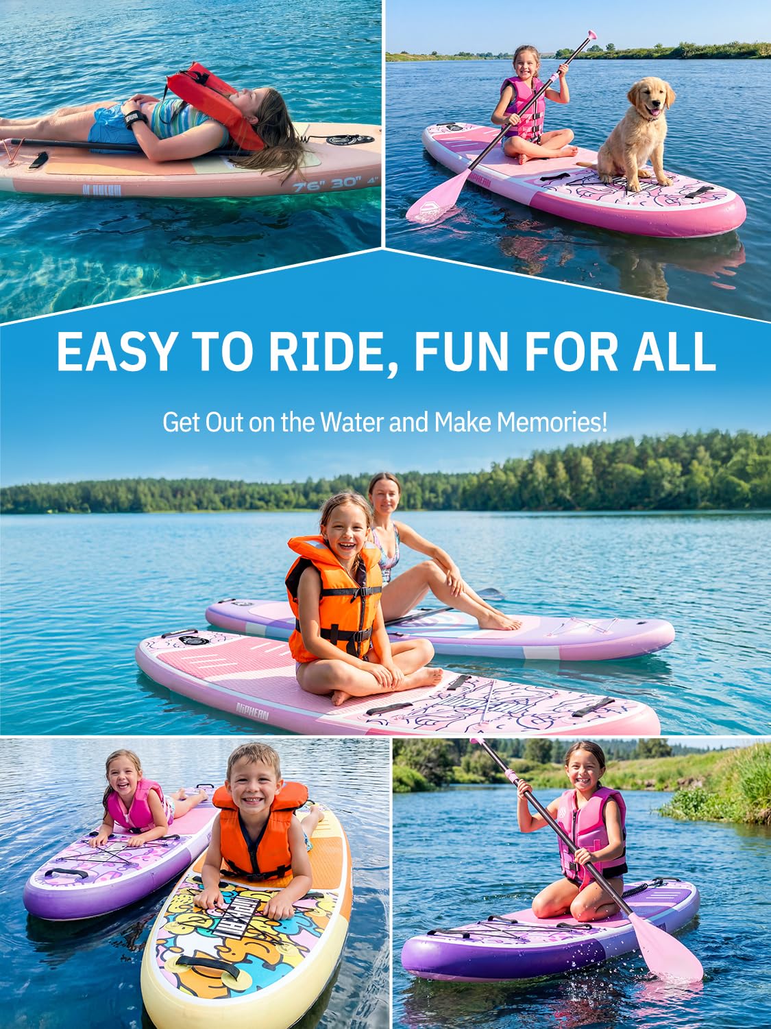 Niphean（Ultra-Light）Inflatable Paddle Board with StabilTrac Fin and Durable SUP Accessories, 10' Stand Up Paddle Boards for Adults & Youth, Versatile Yoga Paddle Board, Gift Ideas-Blush Unicorn - Kids