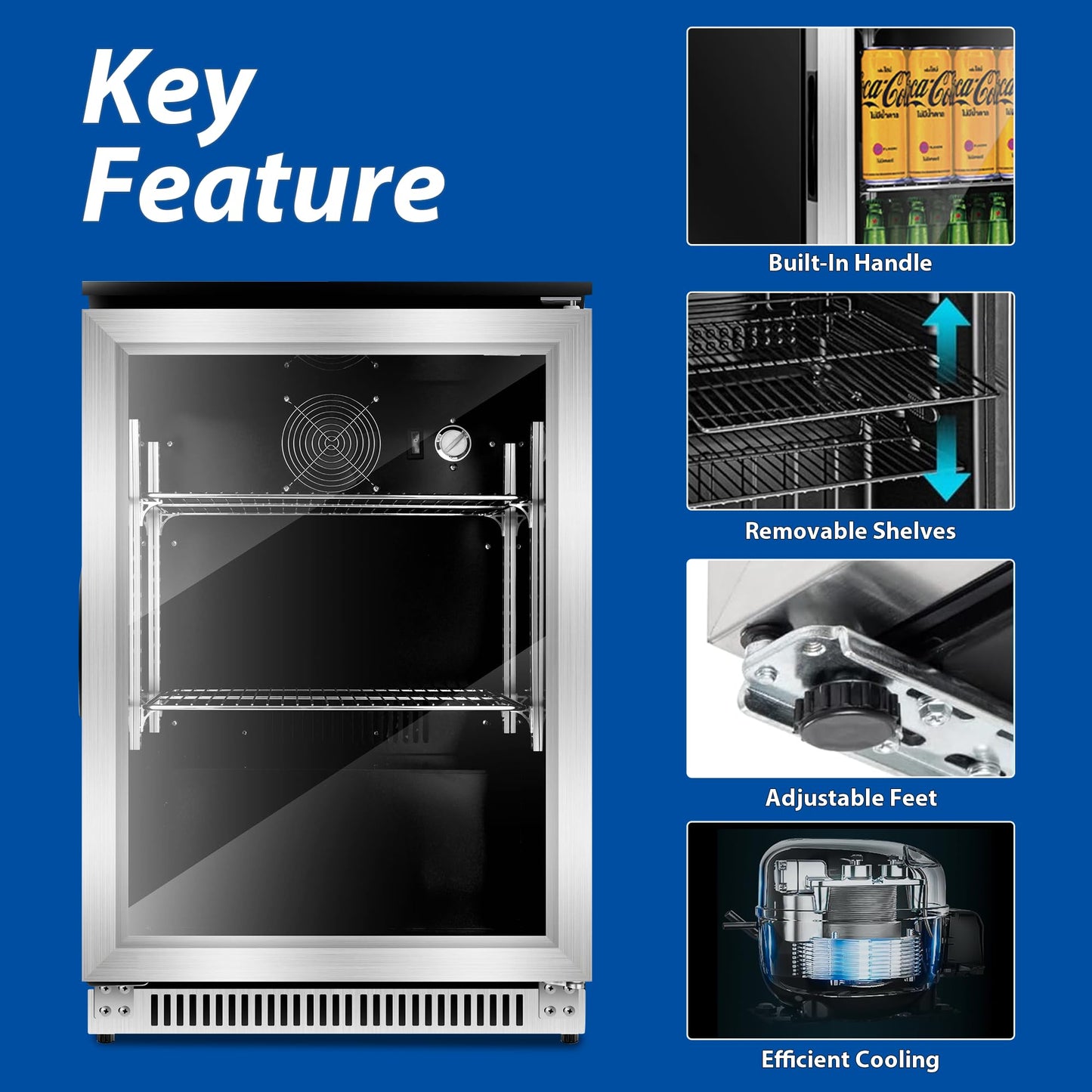 Advanics 20 Inch Beverage Refrigerator Cooler,Under Counter Drink Fridge with Glass Door, Built-in or Freestanding, Quiet Compressor Cooling, 120 Can Capacity for Beer and Soda
