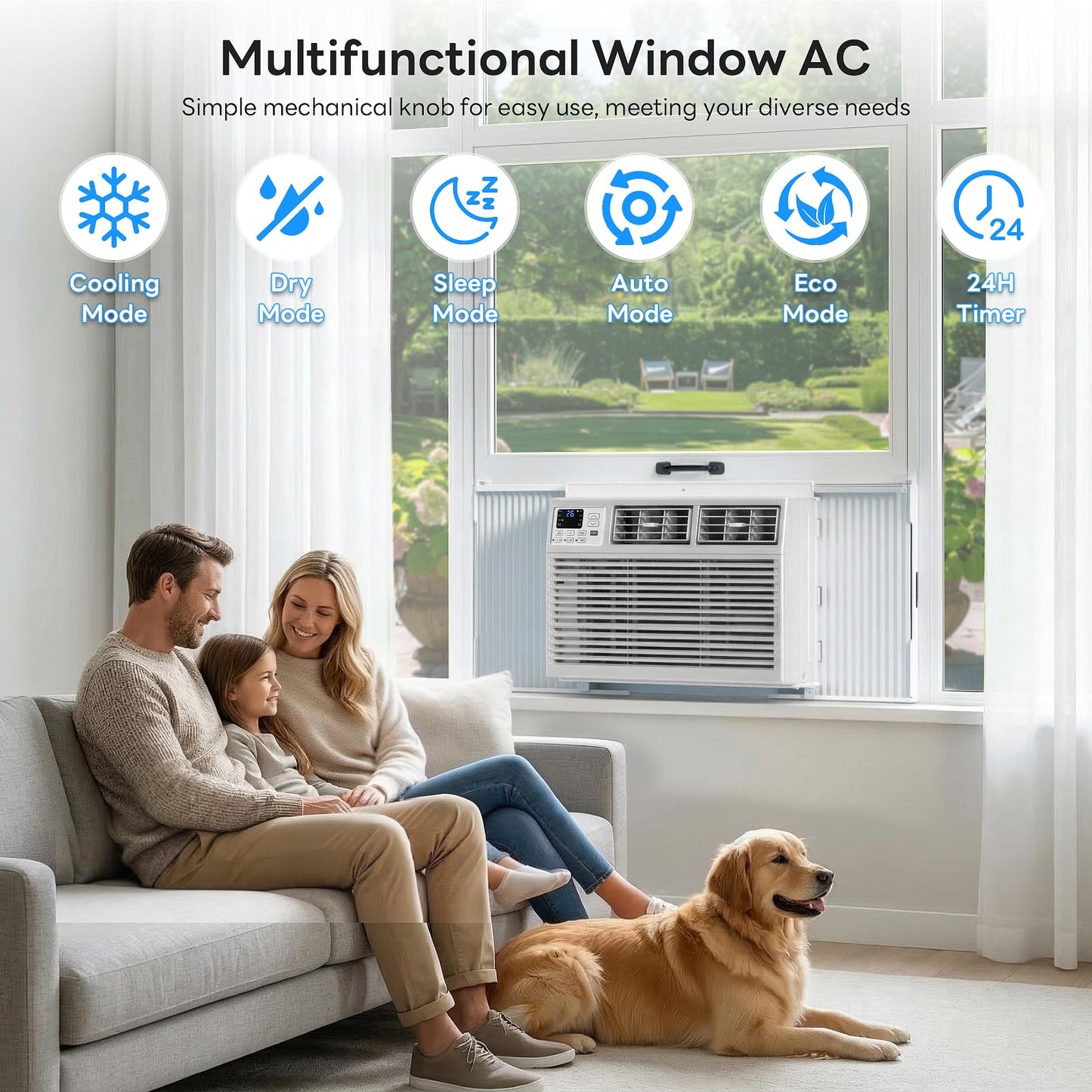 ZAFRO 10000 BTU Window Air Conditioner Unit Cools Up to 450 Sq.Ft.,Window AC Units with Dehumidifier, 4 Fan Speed, Energy Saving with Remote for Bedroom,Small Rooms,White