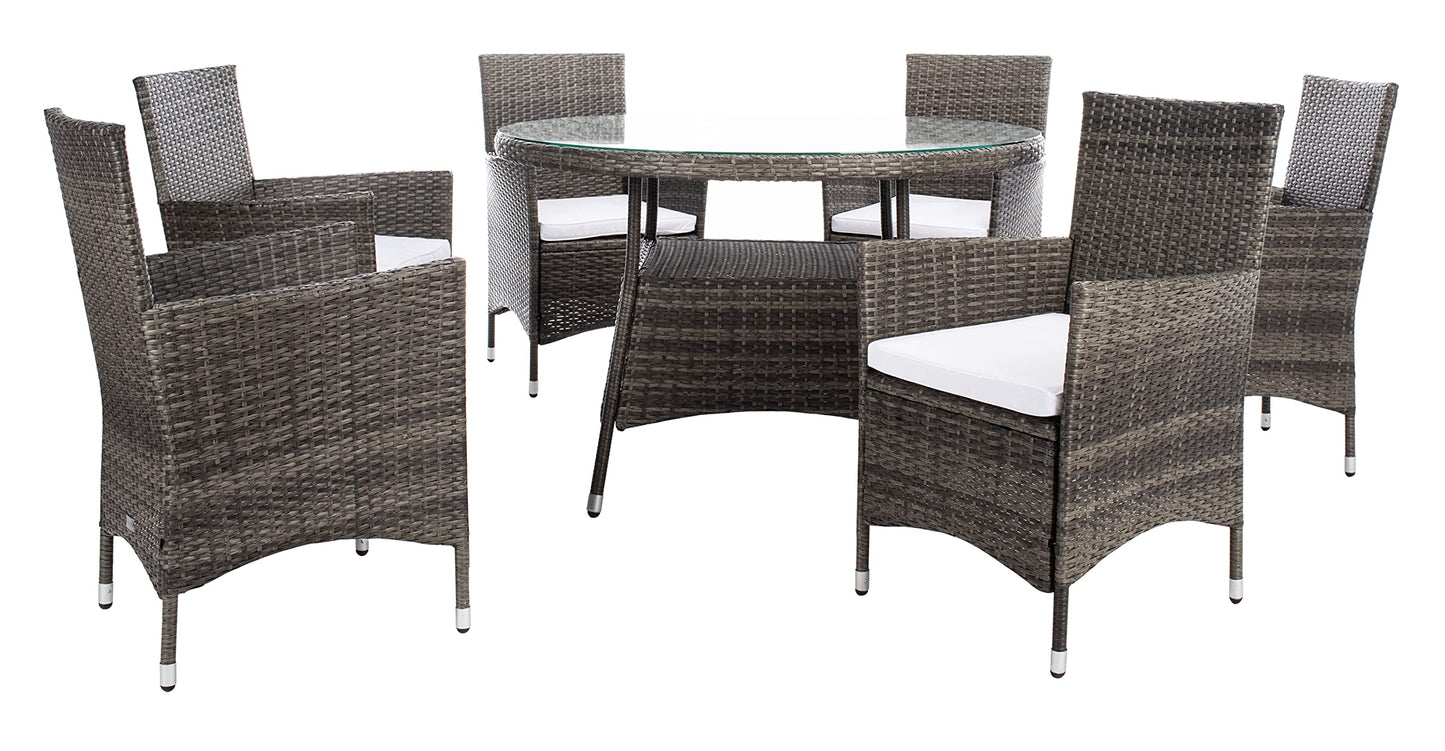 SAFAVIEH Outdoor Collection Challe Grey Brown/White Dining Set PAT7702C-3BX