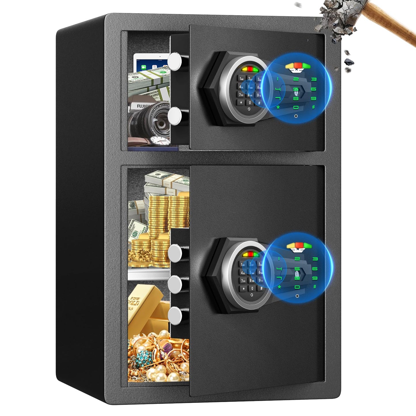 5.0 Cu Ft Fireproof Waterproof Safe Box, Anti-Theft Home Security Safe with Digital Keypad, Mute Function, LED Light & Dual AlarmLarge Lock Box for Home Office Cash Jewelry Documents