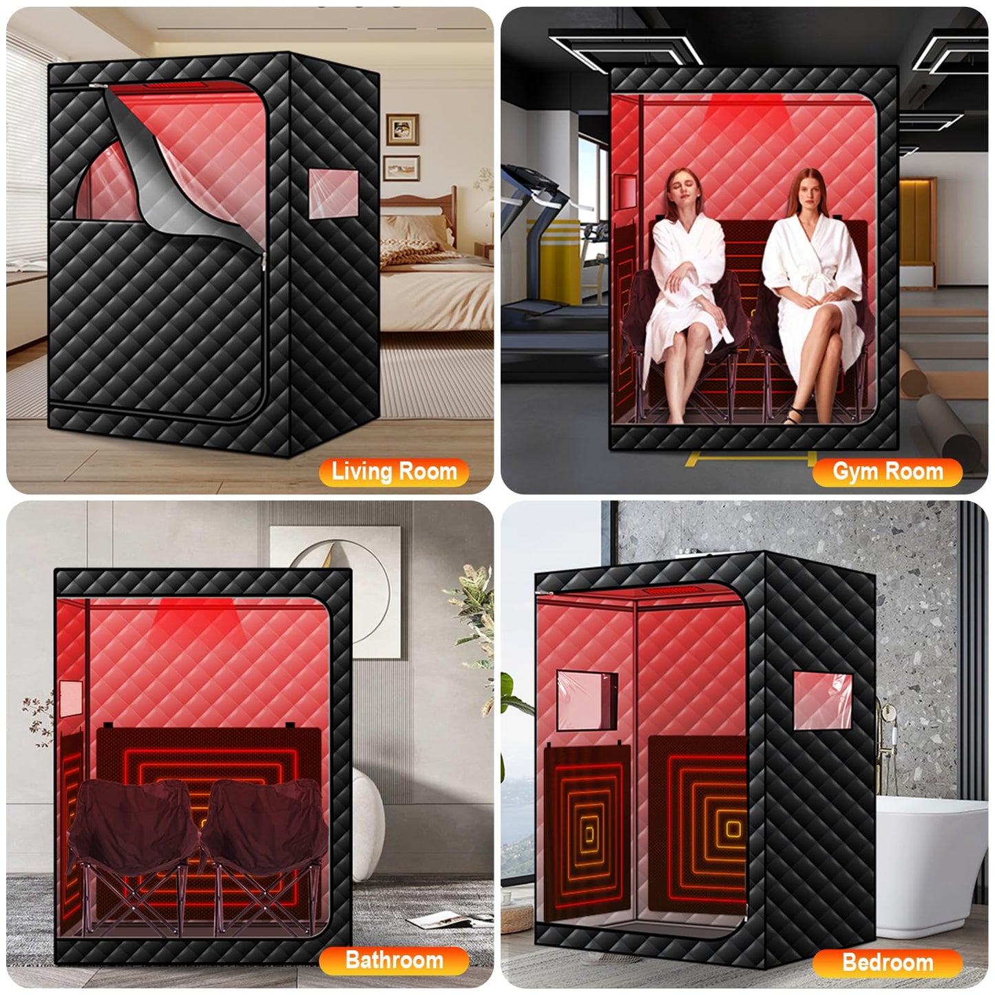 amocane Portable Infrared Sauna with 660nm Red Light, 2 Person Red Light Sauna Spa for Home, Full Body Personal Tent with 2 Large Chairs, Remote Control, Dry Heated for Gym/Pilates/Garage