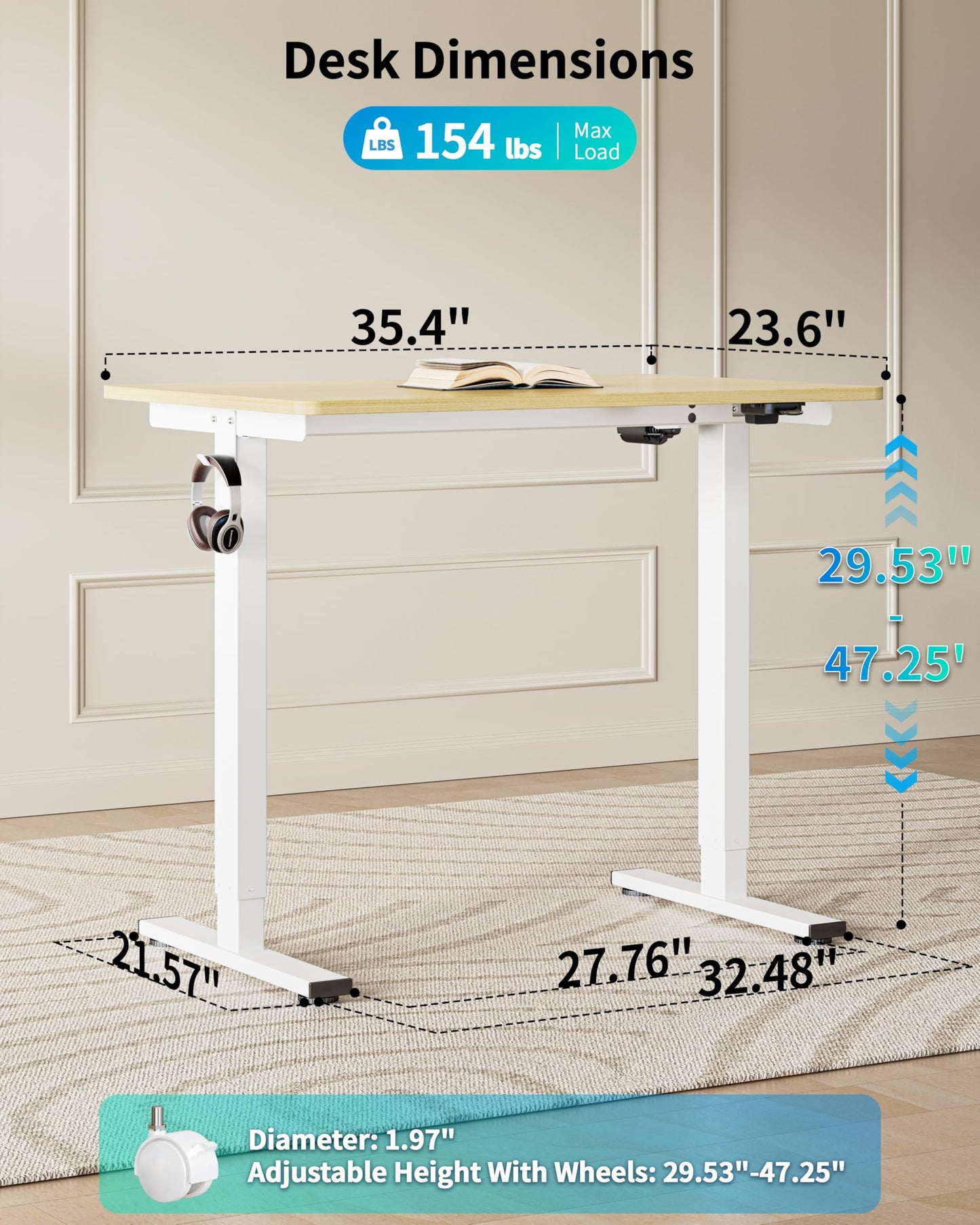BIZUM 35.4" Small Electric Standing Desk Height Adjustable, Whole Piece Stand Up Computer Desk Work Study Writing Gaming Desks for Home Office Oak
