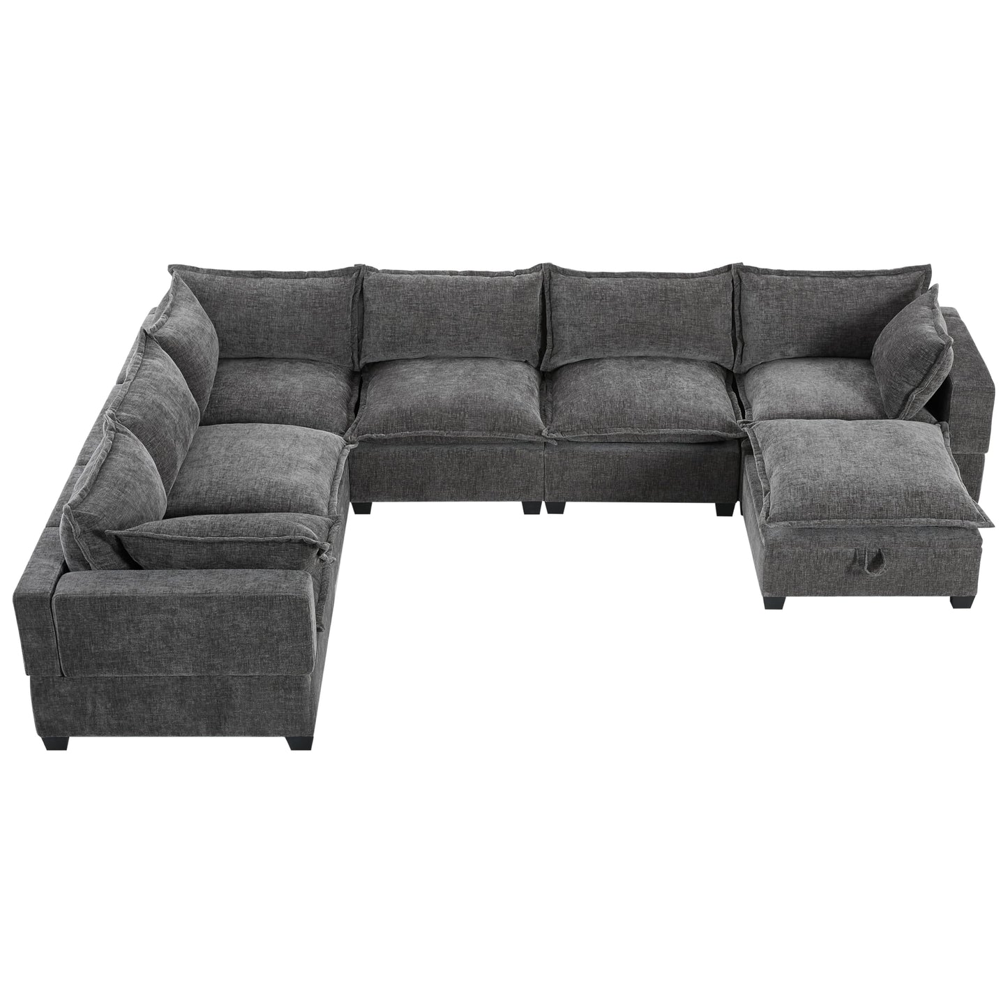 Merax Modern Oversized U-Shaped Sectional Sofa with Piollows & Chaise Lounge, Chenille 7-Seat Couch Set Sleeper Bed with Storage Ottoman for Living Room Gray