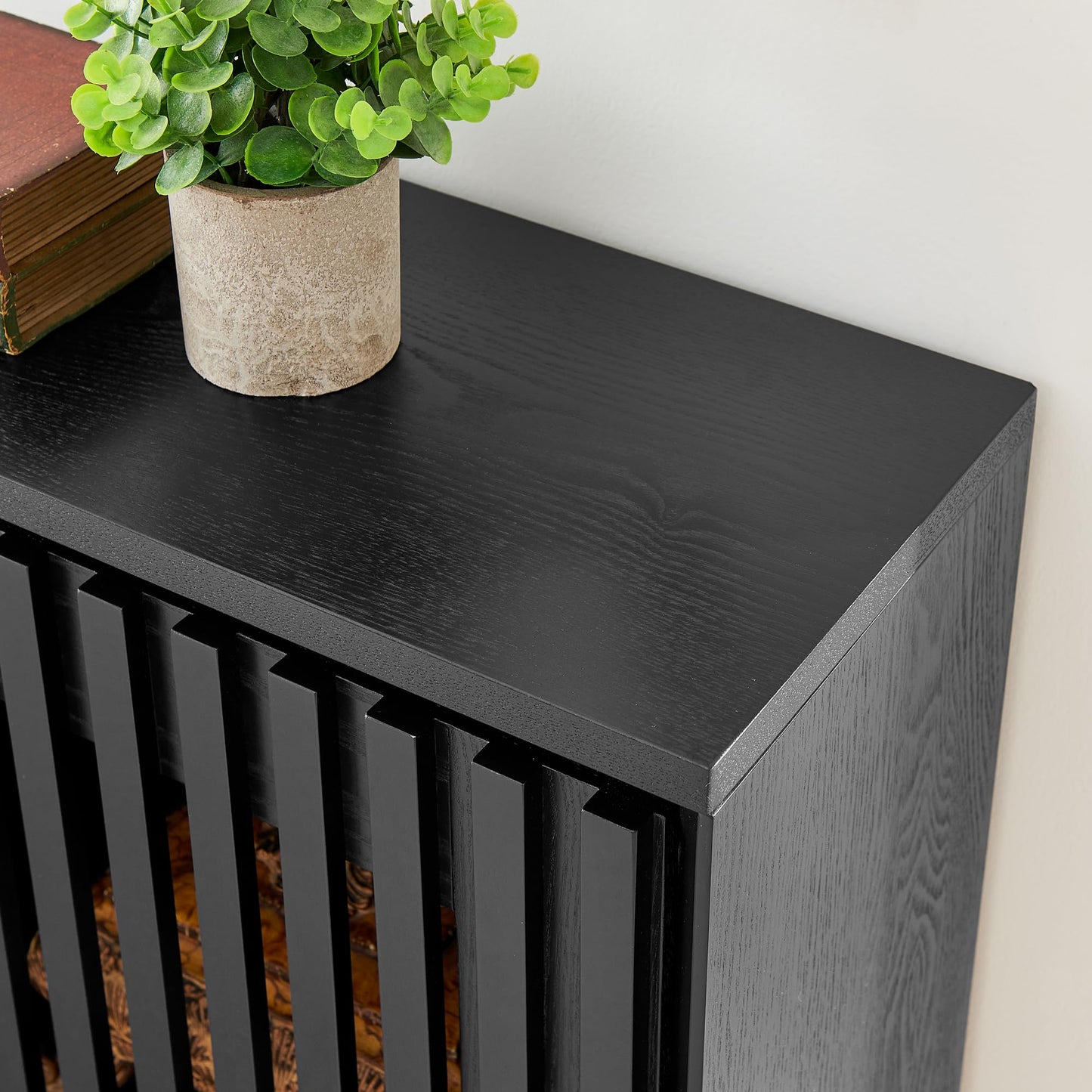 KEIKI 39" Mid Century Modern Fluted Hollowed Out Sideboard Cabinet with 2 Outlet Holes, Buffet Cabinet with Storage, Storage Cabinet for Living Room, Entryway, Hallway, Dining Room, Kitchen, Black