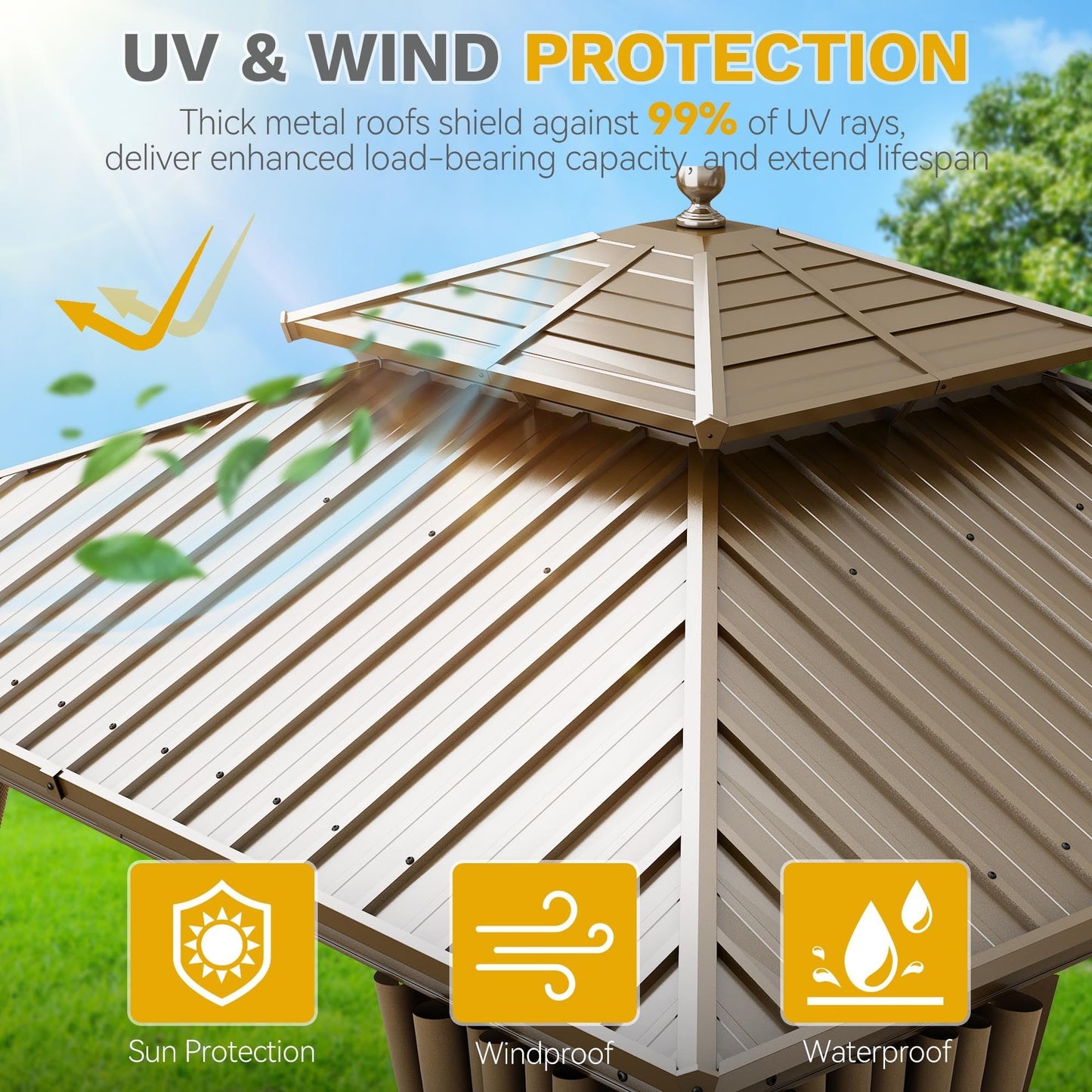 DWVO 10x10ft Aluminum Gazebo Hardtop Double Roof Canopy Outdoor Gazebo Galvanized Roof with Netting and Curtain Garden Tent for Patio, Backyard and Deck