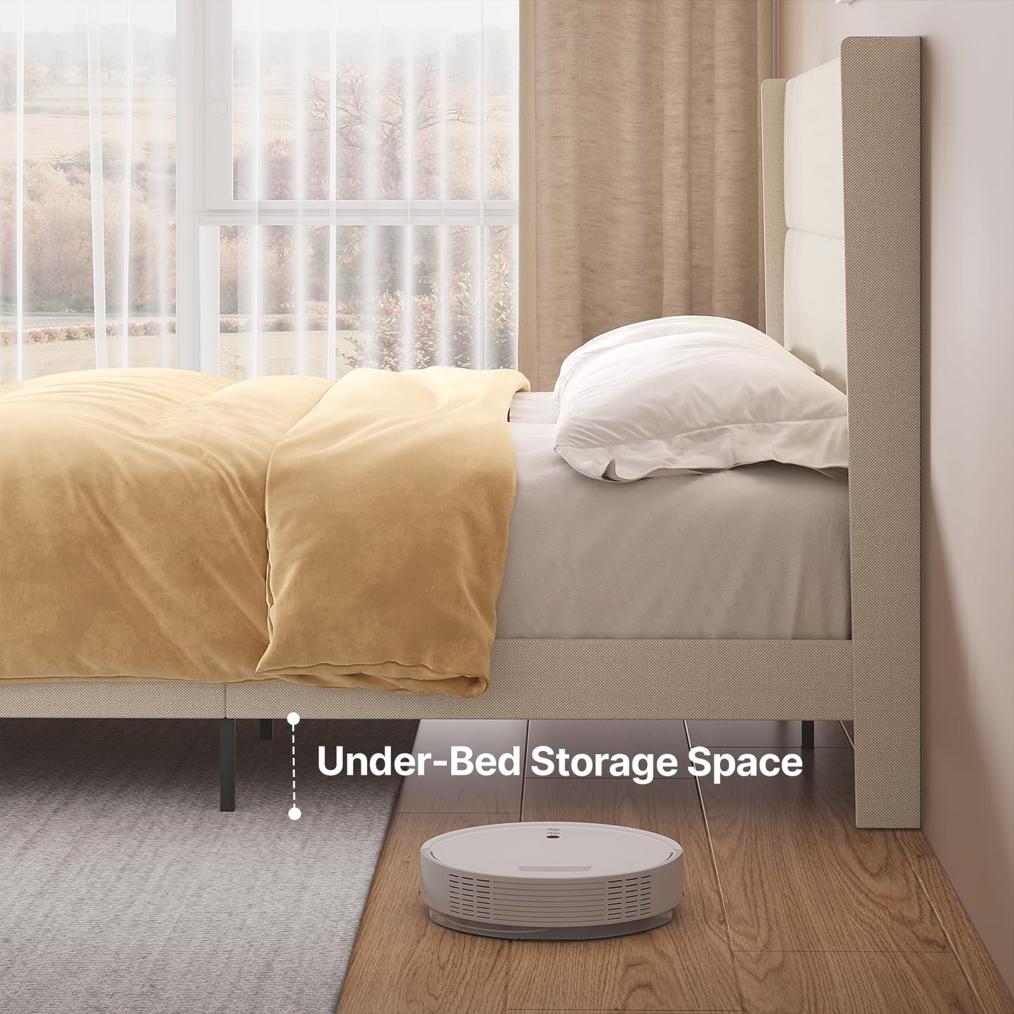 Gizoon King Bed Frame with Wingback Headboard, Upholstered Platform Bed with Modern Geometric Headboard, Wooden Slats, Noise-Free, No Box Spring Needed