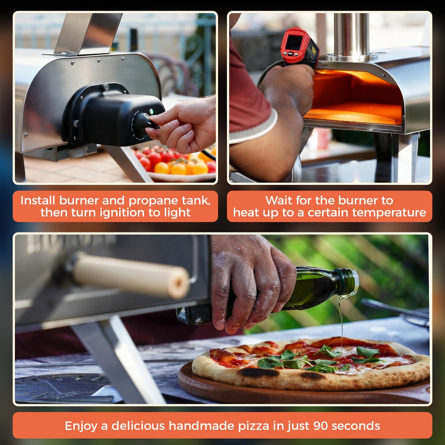 BIG HORN OUTDOORS 12" Multi-Fuel Pizza Oven, Portable Outdoor Pizza Oven, Wood Fired & Propane Gas, Pellet Pizza Maker with Pizza Stone