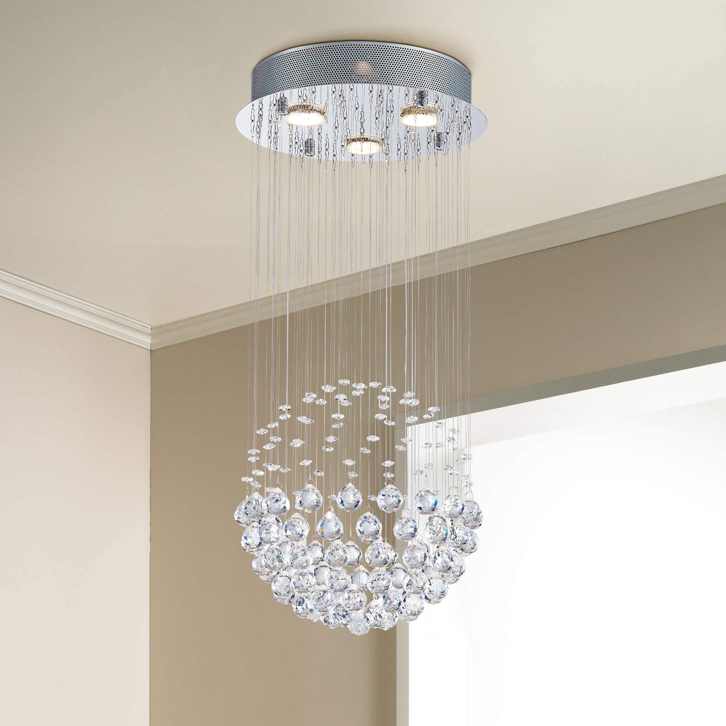Bestier Crystal Raindrop Chandelier Lighting Flush Mount LED Pendant Lamp 12.6in Wide, 25.6in High, Glass, Model AK-AJ-18148