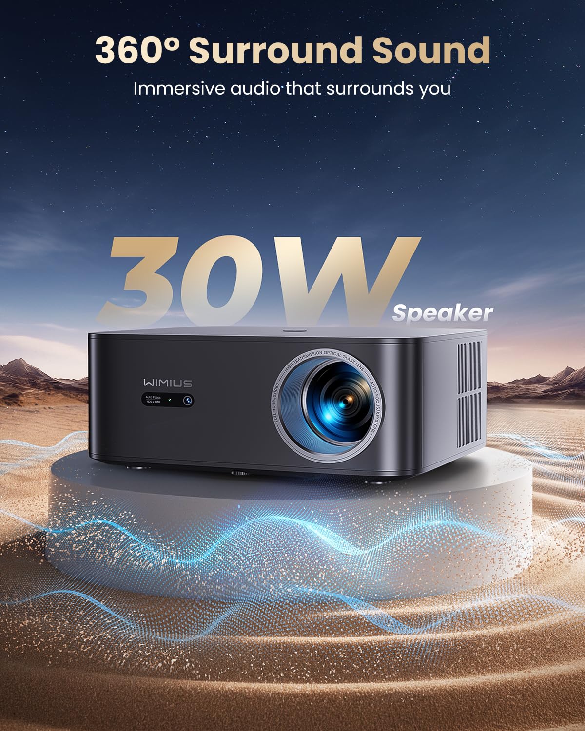 【Bundled with Google TV Stick/4K Supported】Smart Projector with WiFi & Bluetooth, Outdoor & Home TV Movie Projectors with Voice Control, Auto Focus & Keystone, Compatible with Netflix Proyector WiMiUS