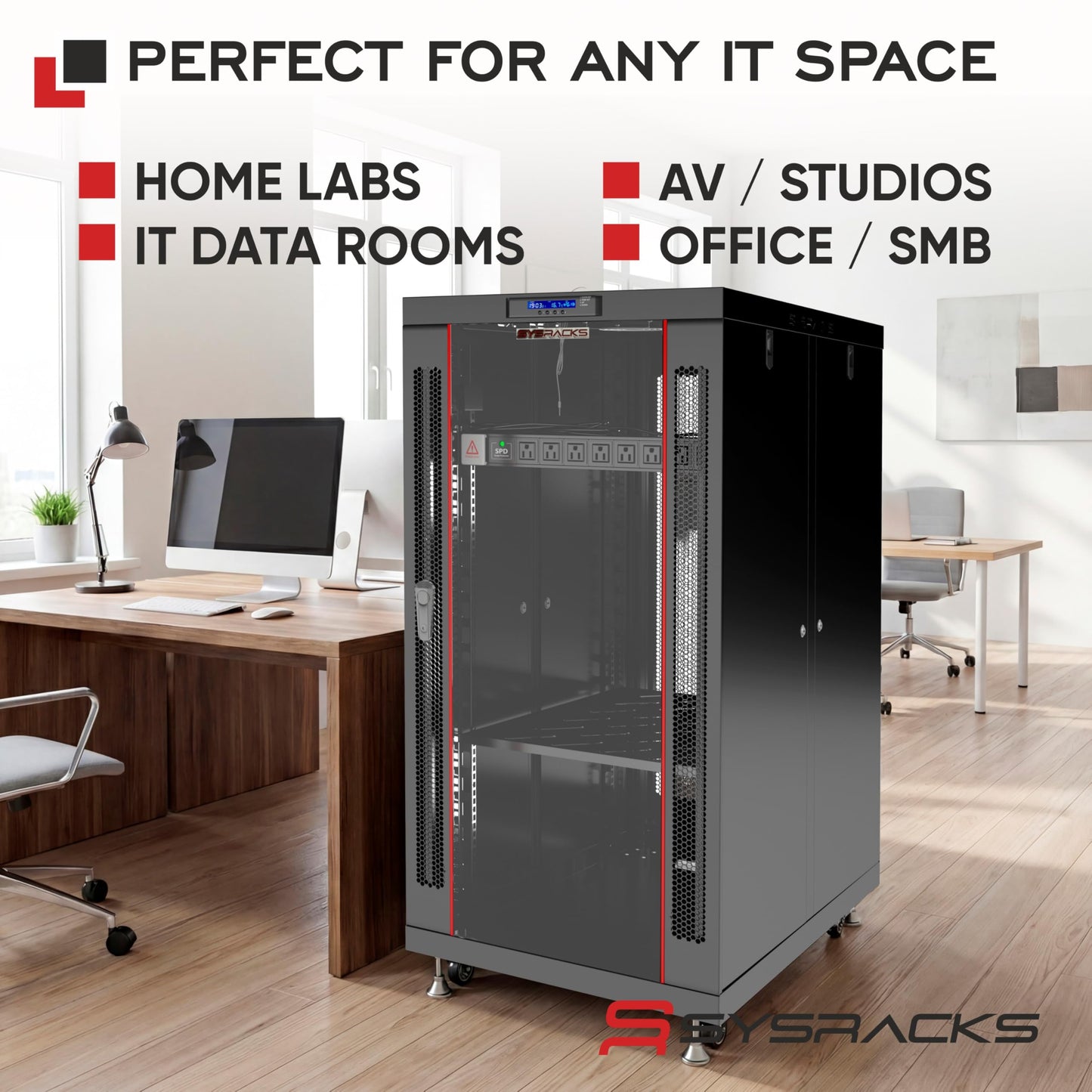 Server Rack Cabinet, 39” Deep 19” Floor Standing Network Enclosure (Glass Door, 18U – 39" Deep (24" W x 39" D x 37" H))