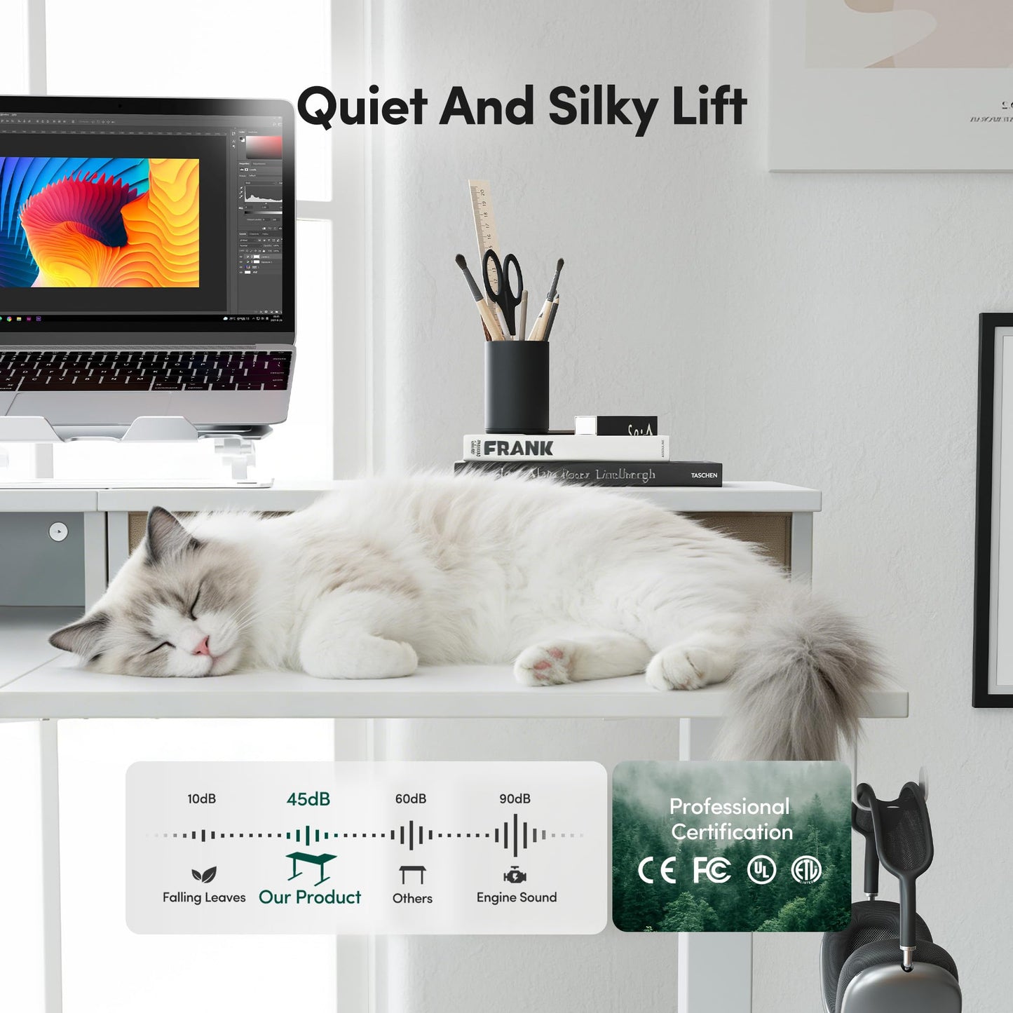 CubiCubi L Shaped Standing Desk with Drawers 63 x 48 Inch Adjustable Height, Electric Corner Desk with Storage, Sit Stand Home Office Desk with Splice Board, White