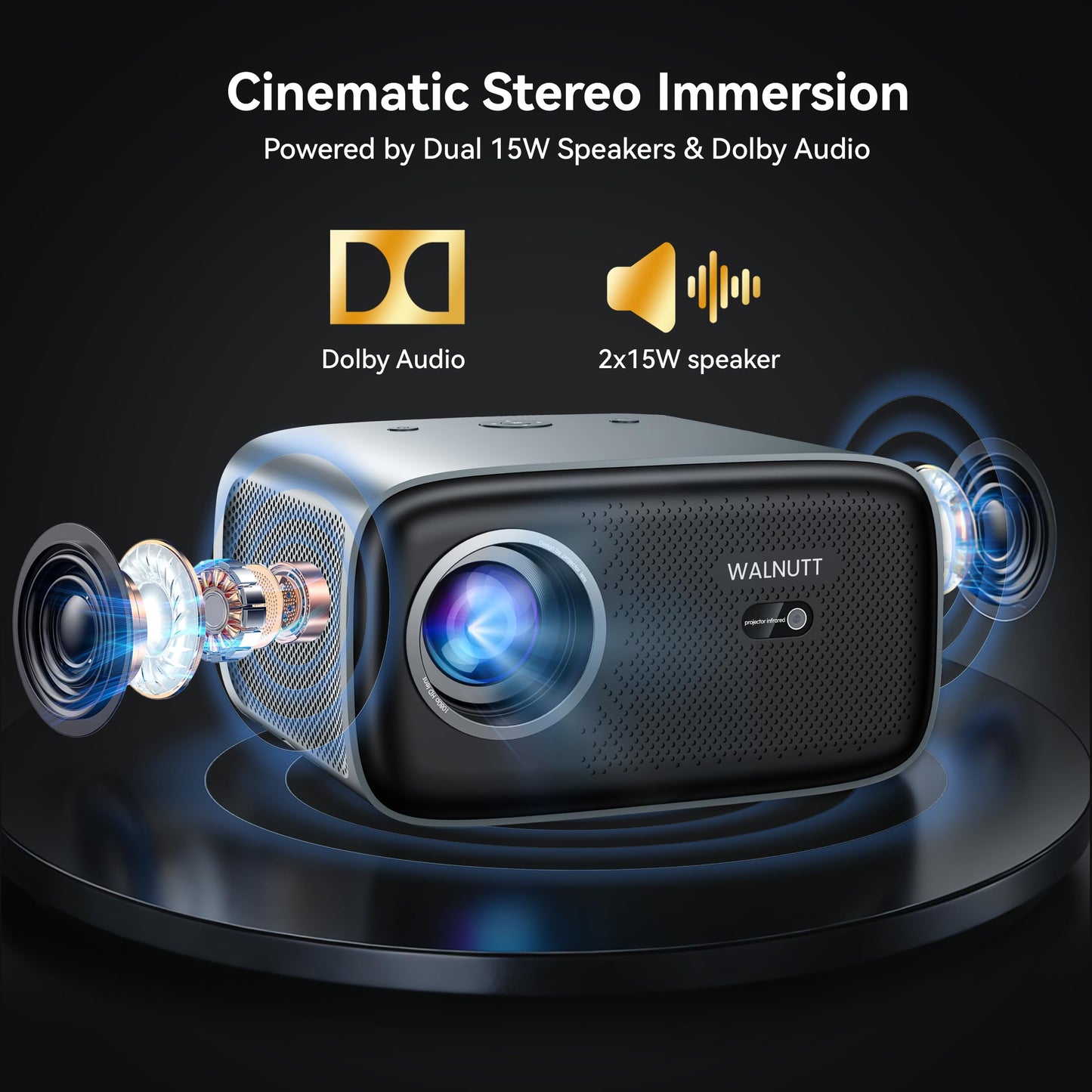 Walnutt 2000 ANSI Outdoor Movie Projector, Official Apps, 4K Home Theater
