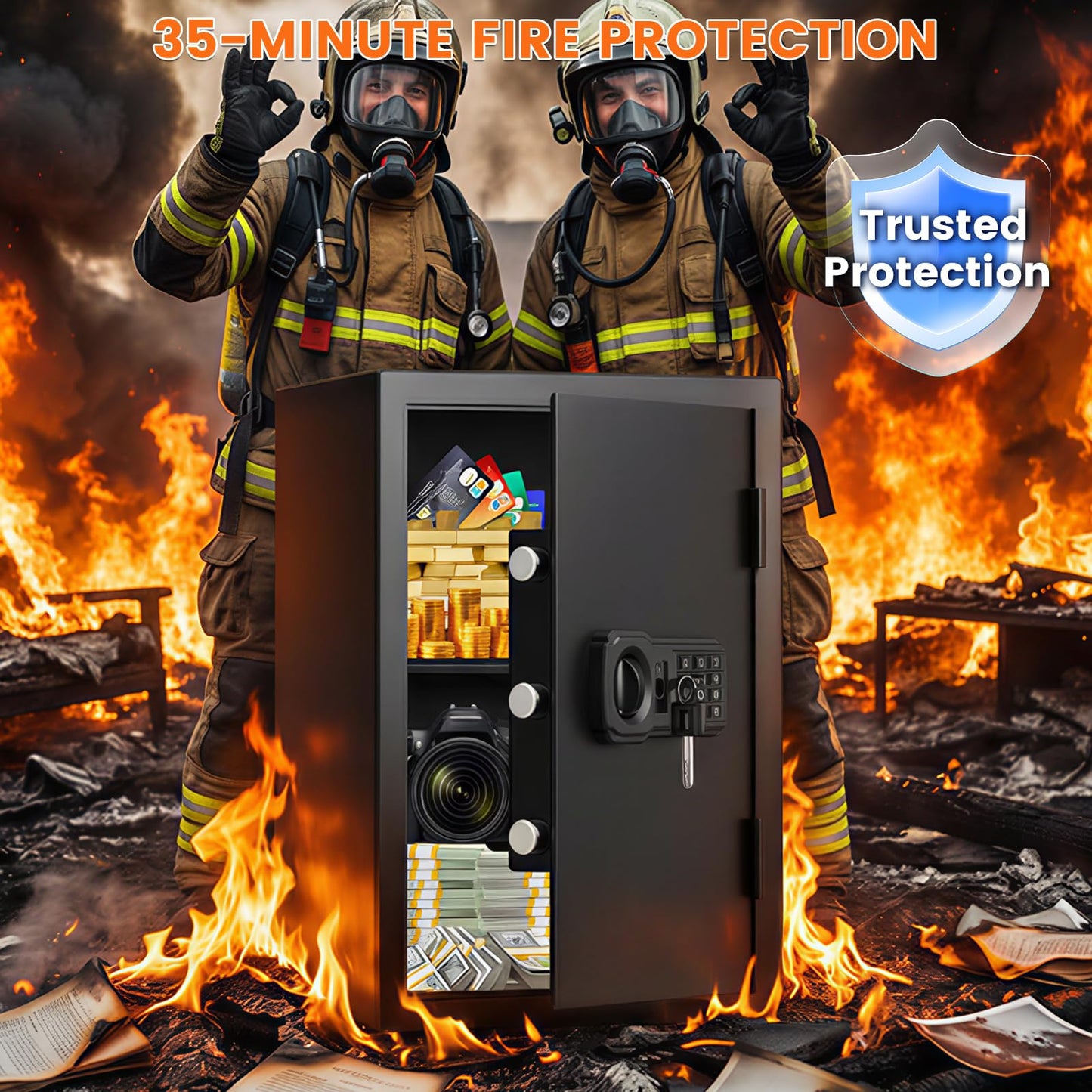 3.6 cu ft Large Fire Proof Safe Box for Home Use, 35Lb Fireproof Safe with Fire Insulation & Backup Combination Lock, Heavy Duty Security Safe for Cash Passport Firearm Valuable, Anti-Theft Wall Mount
