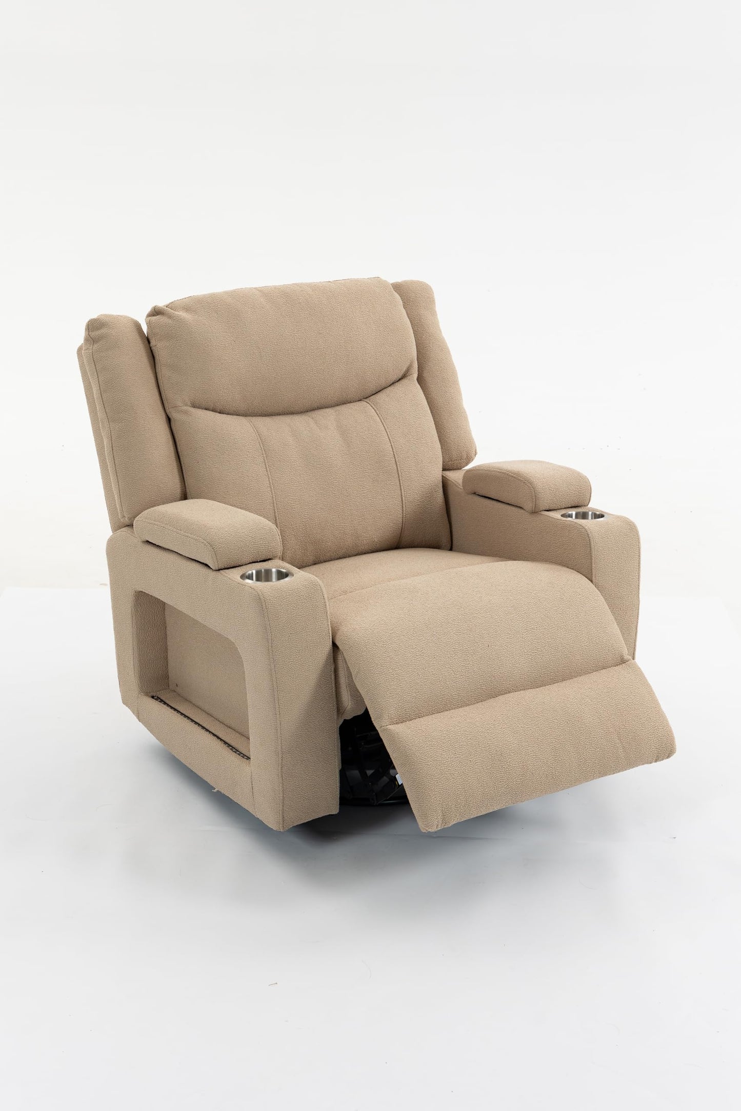 GDFStudio Extra Wide Power Recliner Chair 270 Degree Swivel Velvet Reclining Chair with Heat Massage USB and Type C Charging Ports for Living Room Bedroom Office, Camel