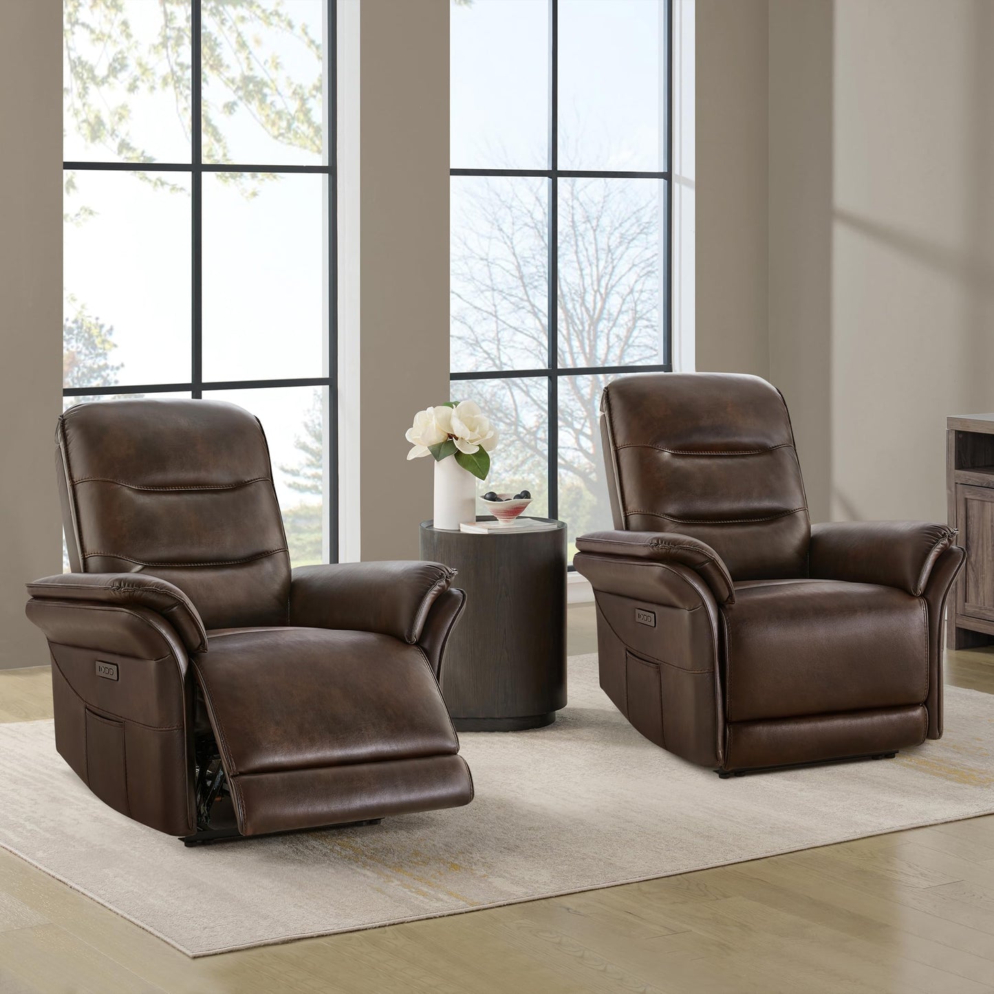 KISLOT Power Recliner Chair with Adjustable Headrest and Footrest, Dual Motor Leather Reclining Chair with USB/Type-C Charging, Zero Gravity Modern Electric Recliner for Adults Living Room Bedroom