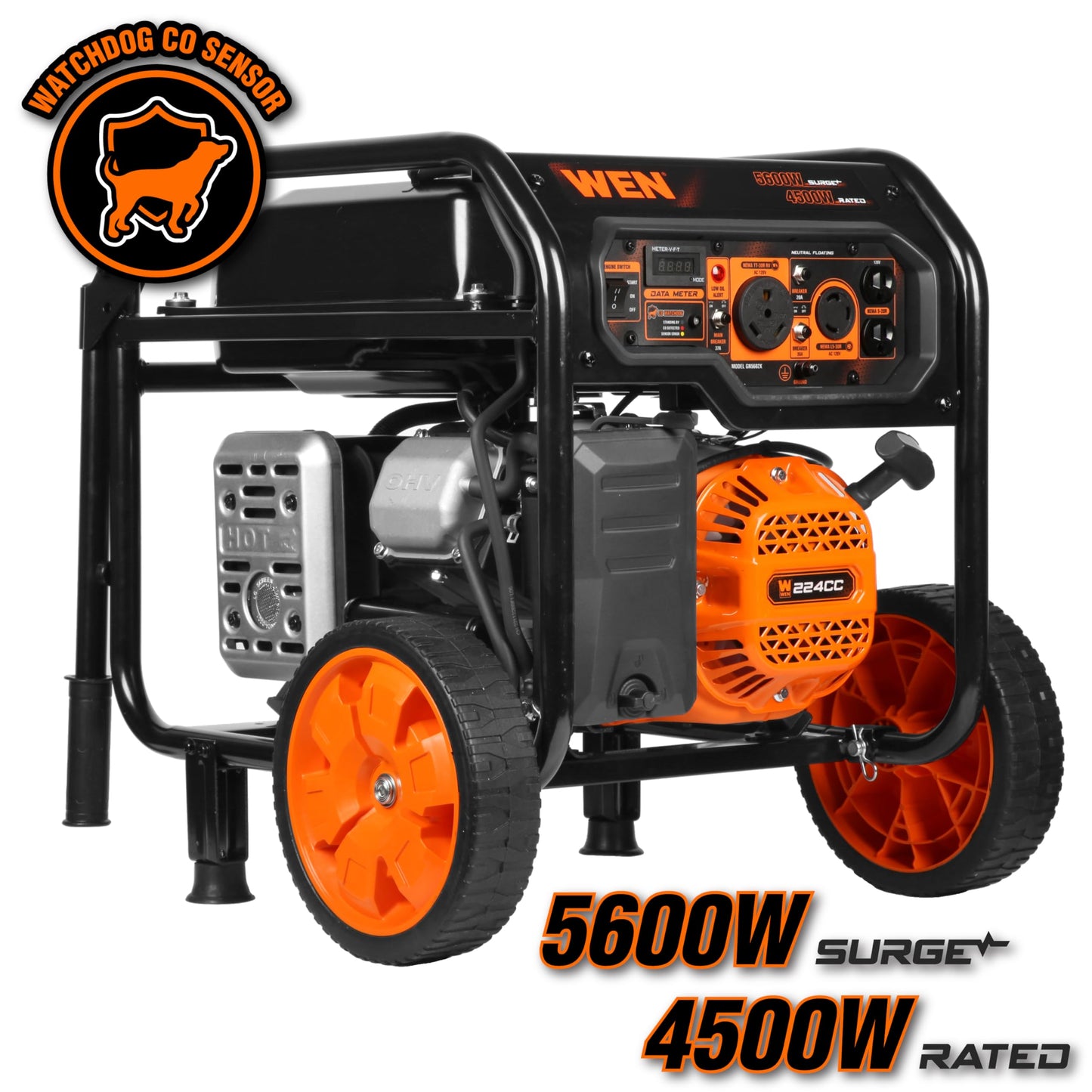 WEN 5600-Watt Portable Generator, Electric Start, 224cc, Transfer-Switch and RV-Ready with CO Shutdown Sensor (GN5602X)
