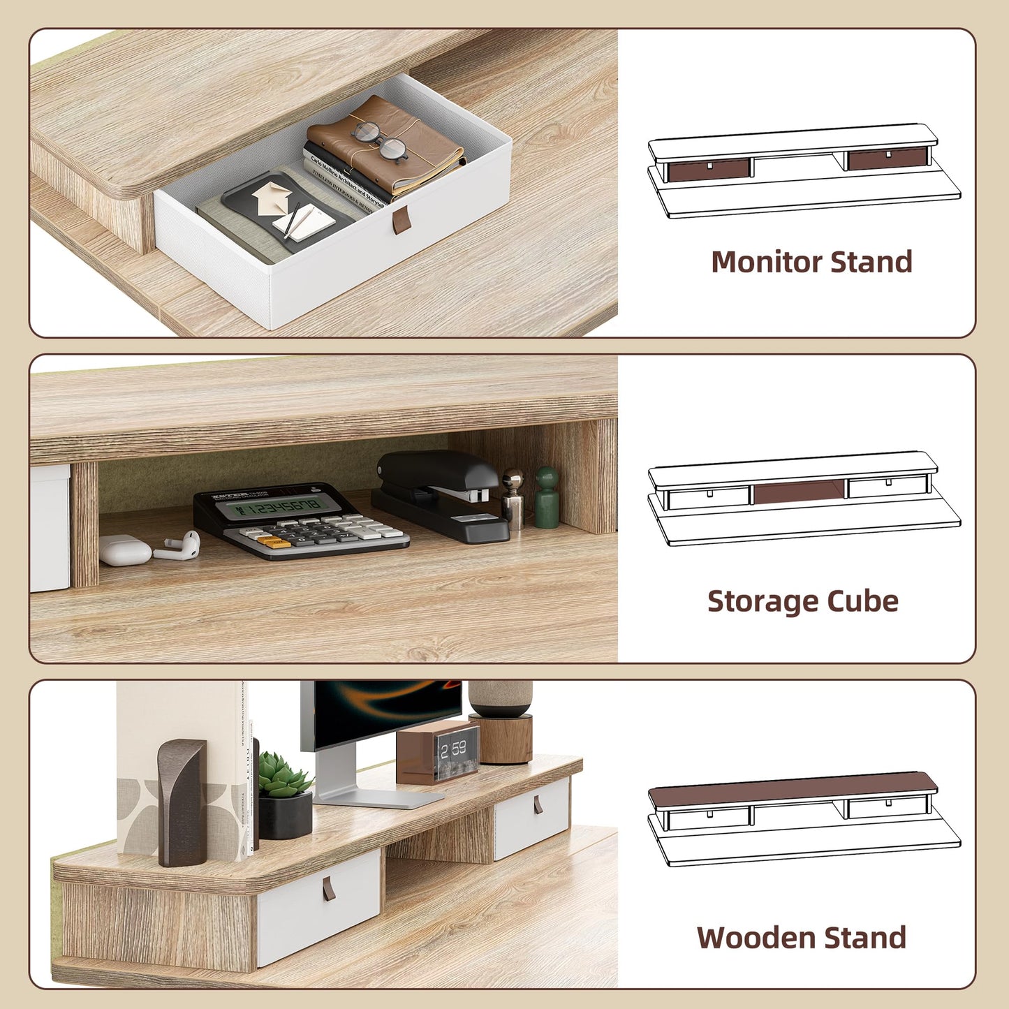 TIQLAB Standing Desk with Two Drawers, Stand Up Standing Desk Adjustable Height, Electric Sit Stand Table with Storage Shelf and Splice Board, 55 * 24 inch, Maple