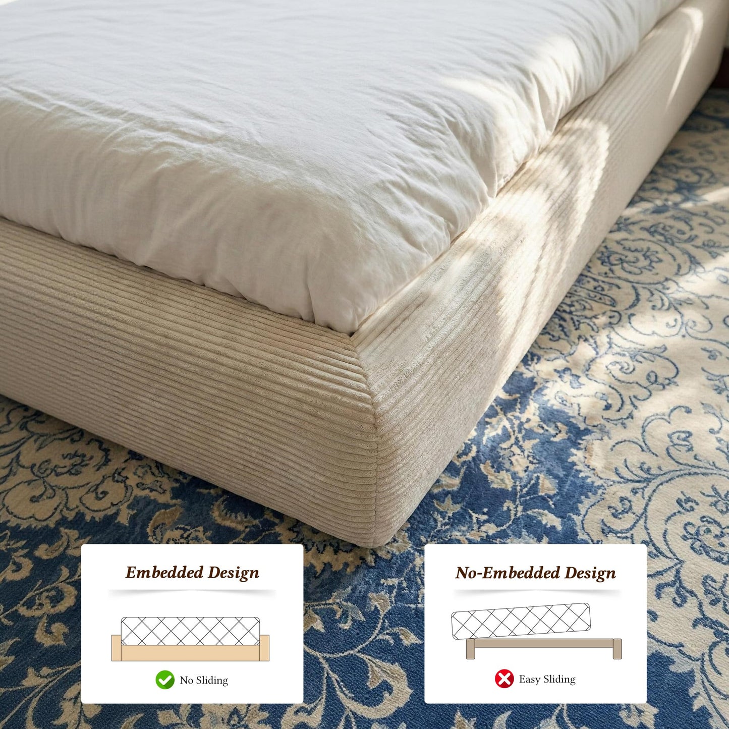 Homkdom Cloud Bed Frame with Headboard,Upholstered Soft King Size Bed Frame Rounded Corner Design,Boucle Bed Frame for Modern Bedrooms Apartments, Guest Rooms,Beige