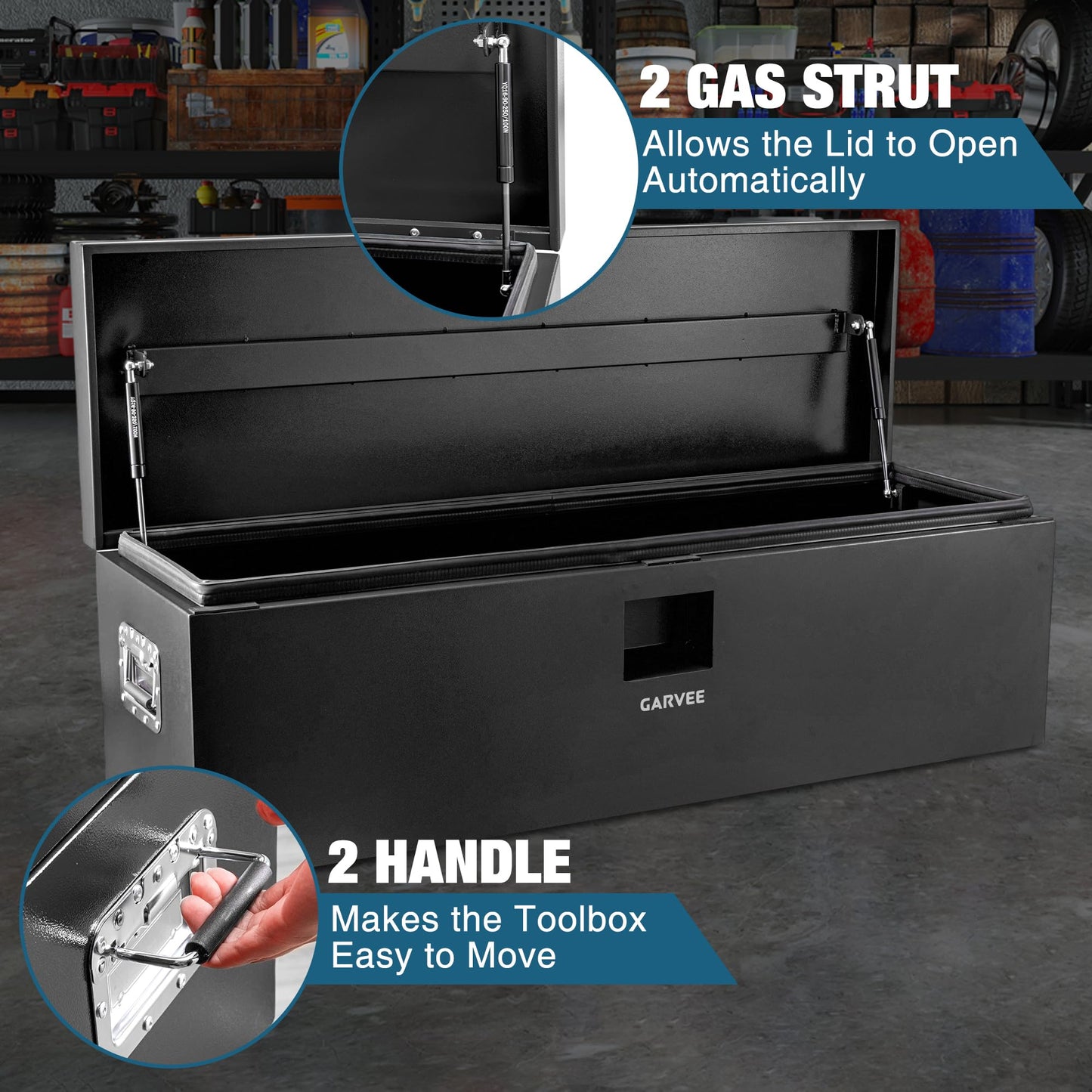 Garvee Black Steel Truck Bed Tool Box, Trailer Tongue Box, Truck Storage Organizer Tool Chest For Truck Bed, RV, Trailer (48 in x 15 in x 15 in)