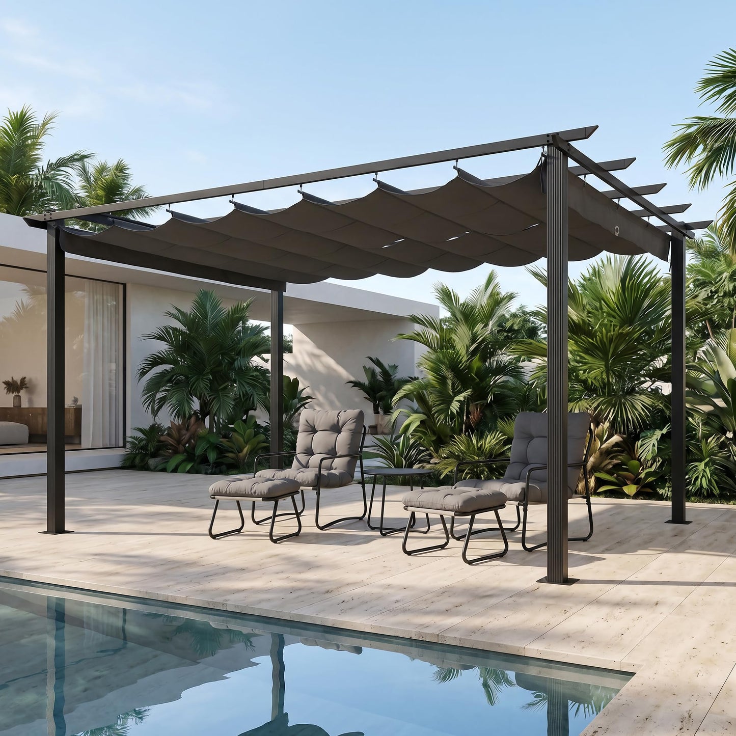 SEEHILL 10' X 13' Outdoor Retractable Pergola Canopy, Patio Pergola with Sun Shade Canopy, Aluminum Pergola Gazebo Modern Yard Grape Trellis Pergola Patio Metal Shelter for Garden Decks Porch, Grey