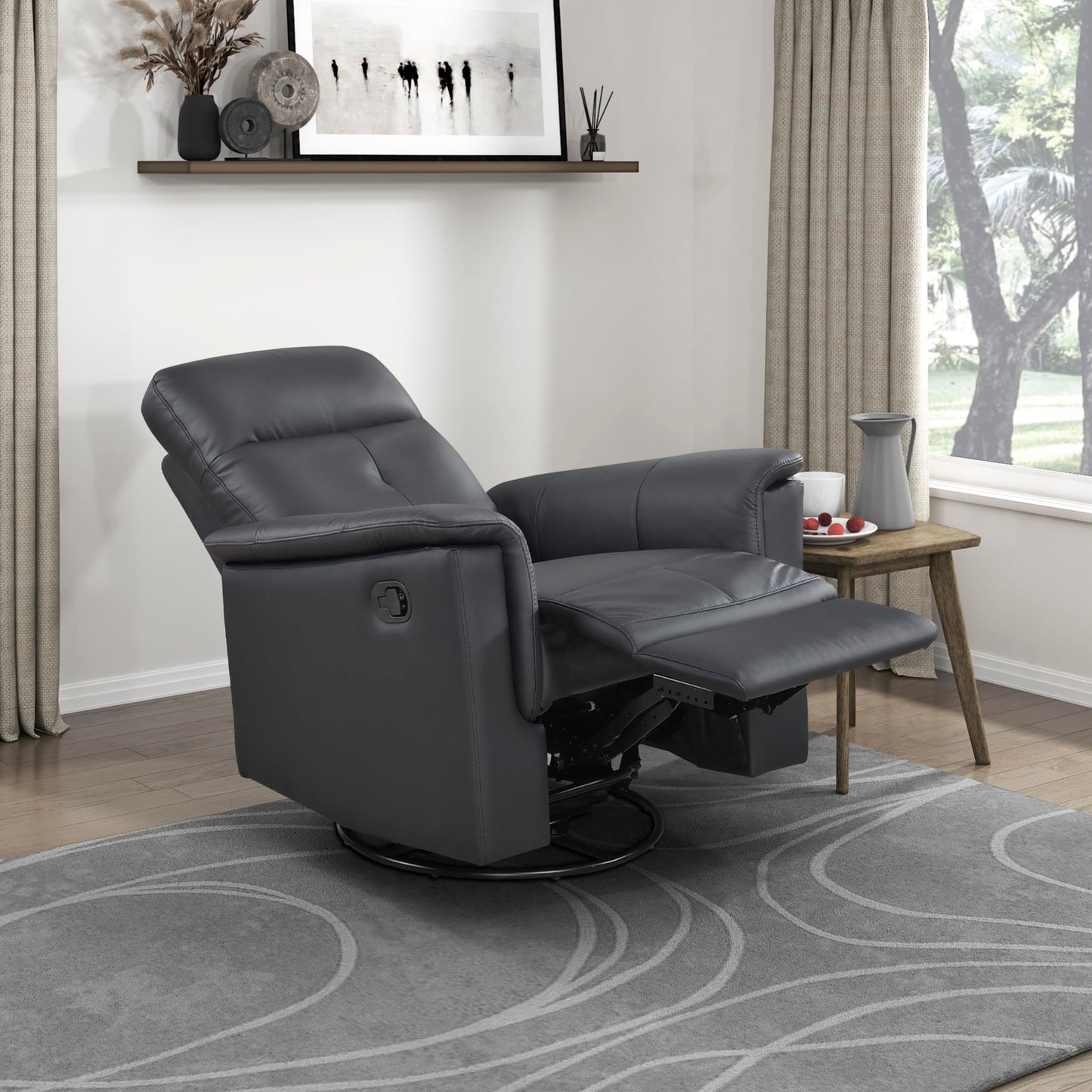 Lexicon Swivel Glider Recliner Chair, Comfy Nursery Glider, Top Grain Leather Match Recliner, Manual Reclining Chair for Living Room/Office/Apartment, Black