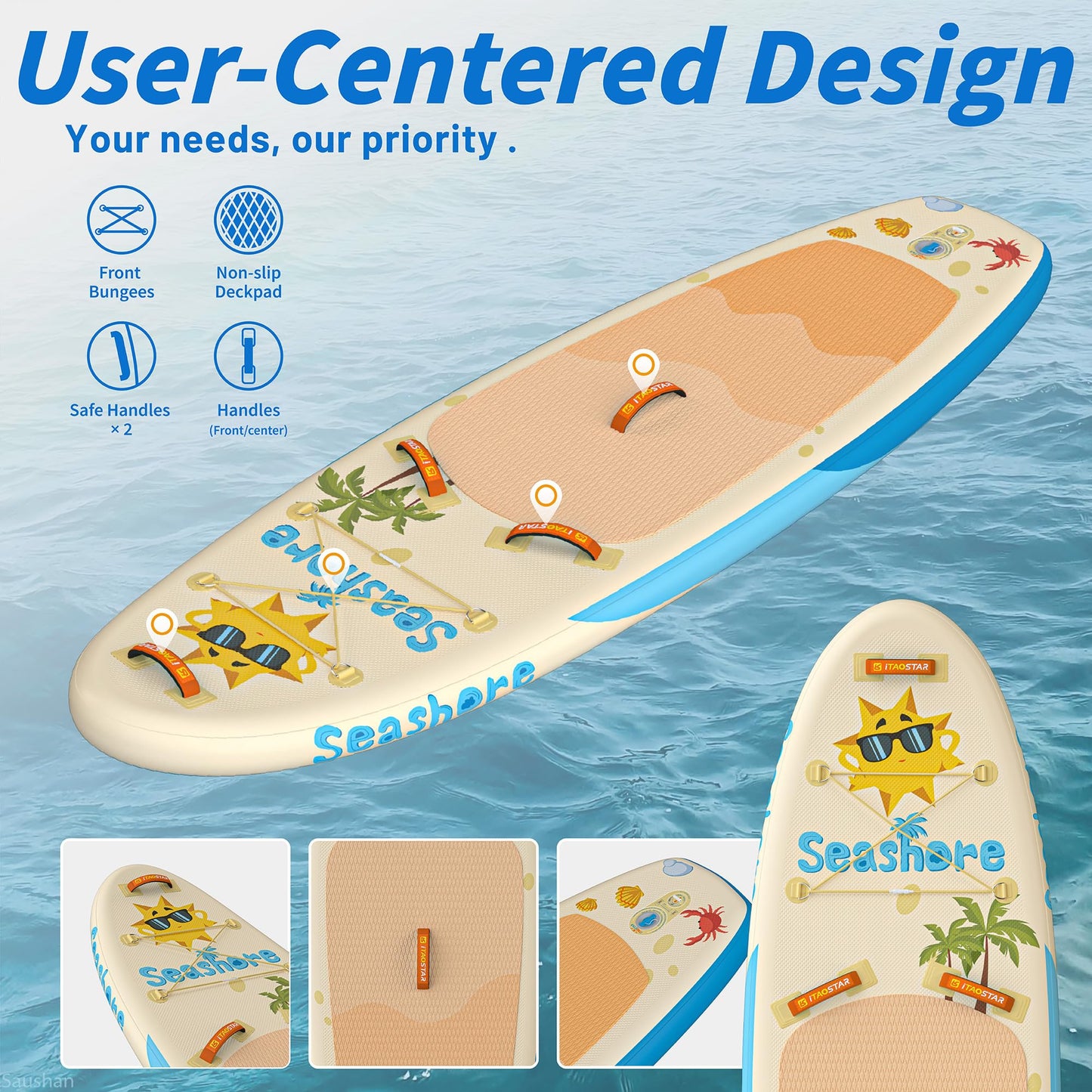 iTAOSTAR K02A 8'×29"×4.7" Inflatable Stand Up Paddle Board for Kids Inflatable Sup Board with 5 Removable Fins