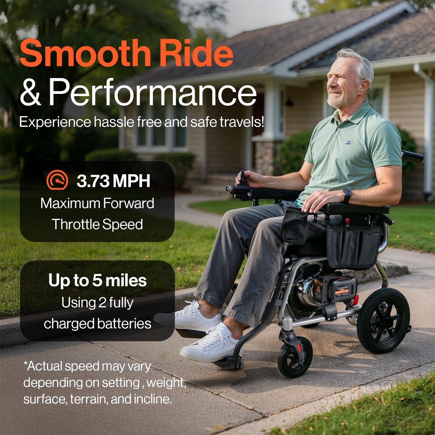 SuperHandy GoRide Series Electric Wheelchairs – Lightweight, Foldable Power Chairs with Dual Brushless Motors, Zero-Turn Maneuverability & Electromagnetic Brake (GoRide 2 Plus - 300 Lb Max)