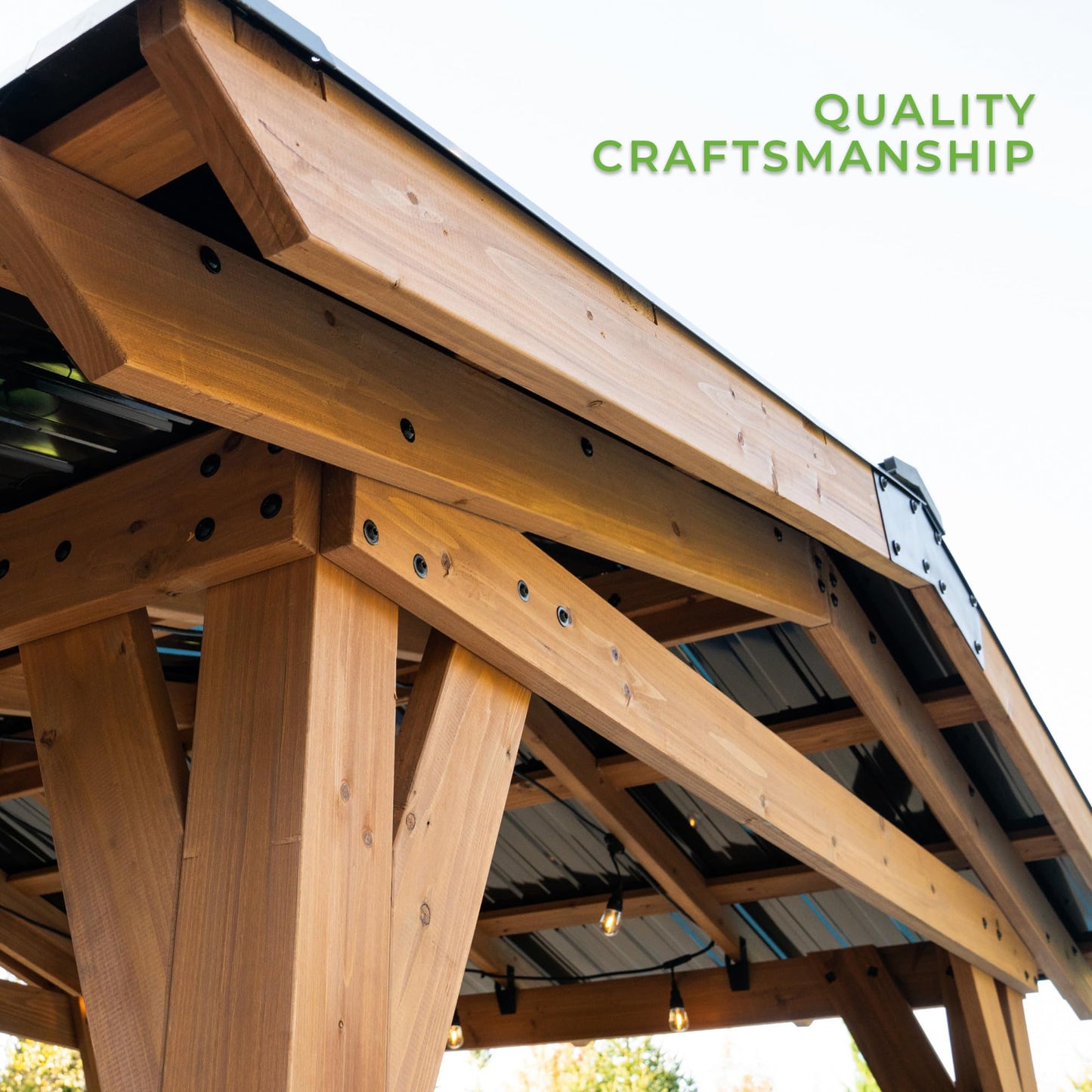 Backyard Discovery Granada 10' x 9' Cedar Wood BBQ Grill Gazebo Pavilion with Hardtop Galvanized Steel Roof, Bar Tops, Powerport, Snow Support, Wind Resistance, Cook Station for Outdoor Patio or Deck