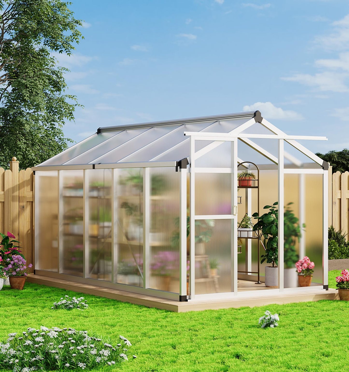 6x10 FT Greenhouse - Large Aluminum Greenhouses for Outdoors, Heavy Duty Polycarbonate Greenhouse with Roof Vent&Ground Nails, Walk-in Green Houses for Garden, Backyard, Patio, Easy Assembly