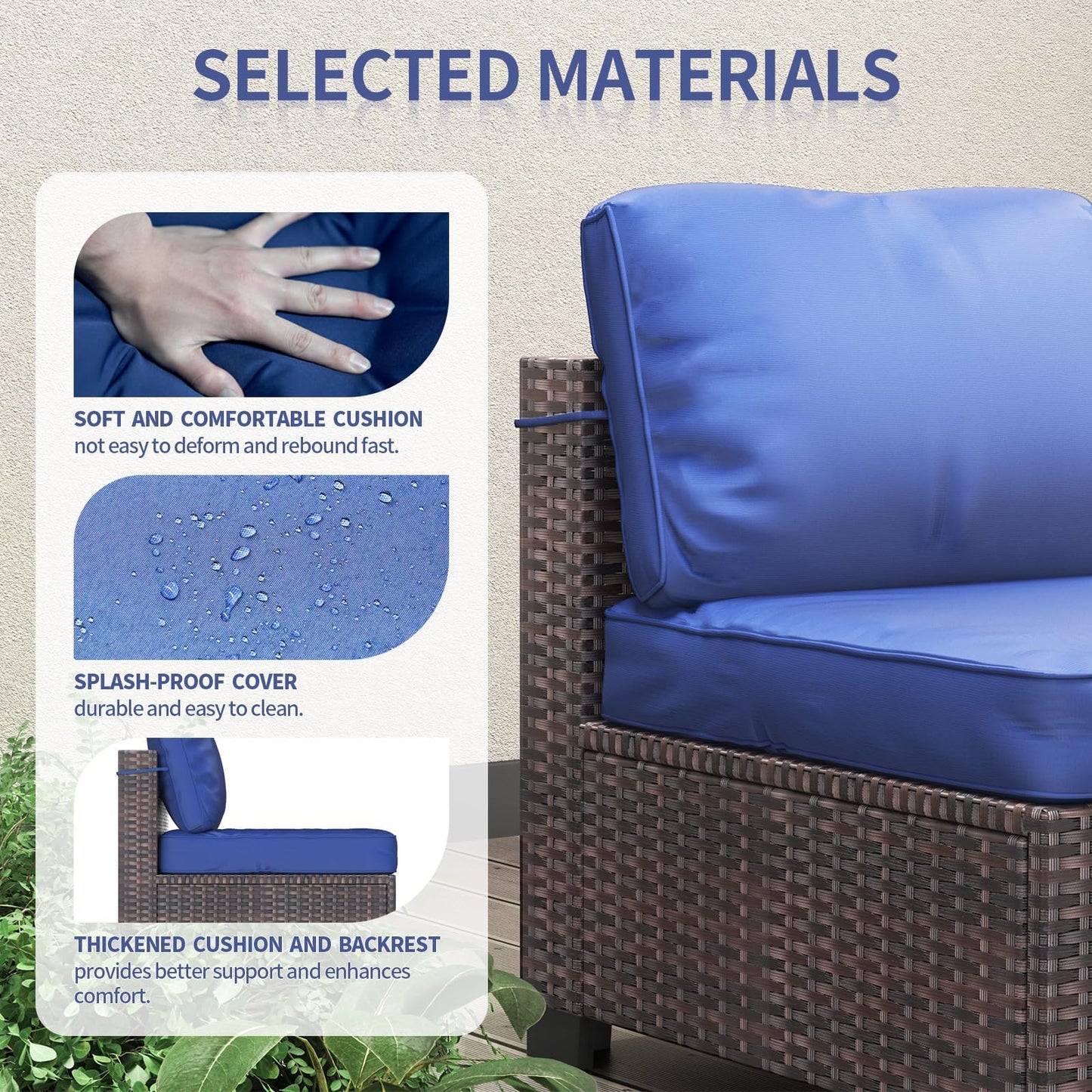 GarveeHome 7 Piece Patio Furniture Set, PE Rattan Wicker Sectional Sofa Set with Cushions & Glass Top Coffee Table, Outdoor Conversation Furniture for Garden, Balcony, Porch, Backyard