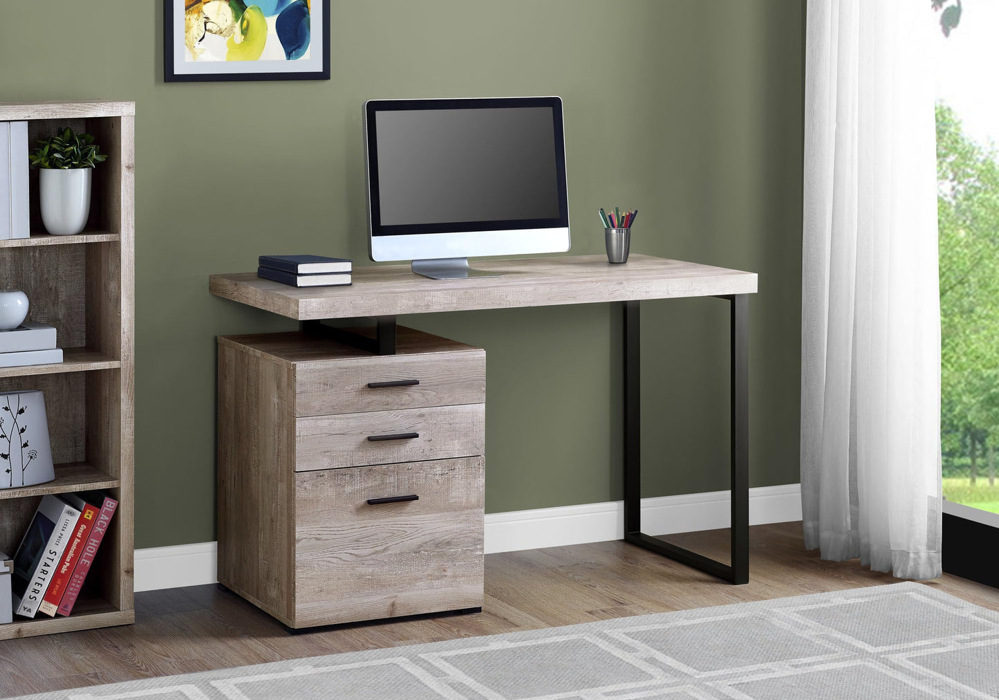 Monarch Specialties Computer Desk with File Cabinet - Left or Right Set- Up - 48"L (Taupe Reclaimed Wood Look),
