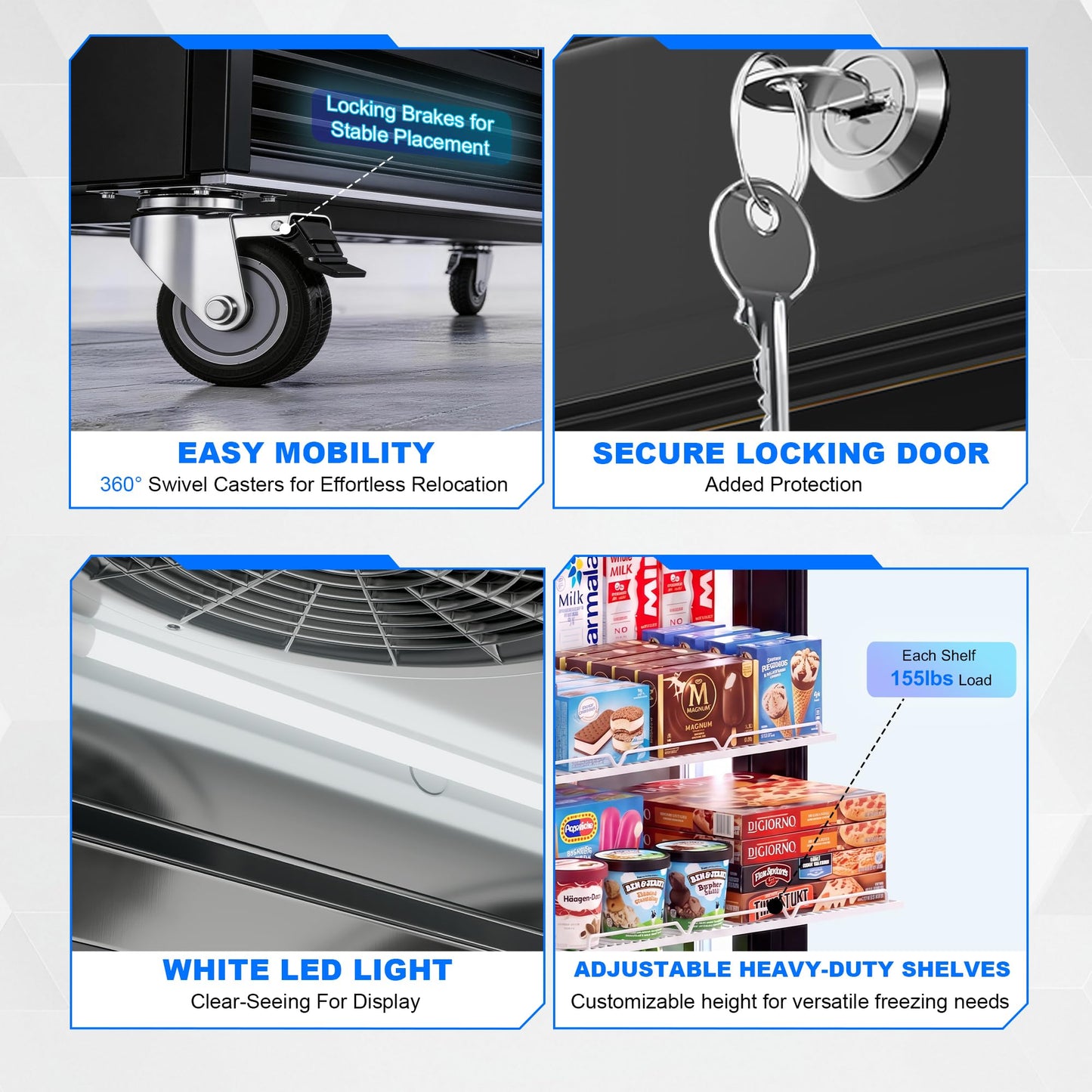 27" Single Door Commercial Display Freezer – 23 Cu.ft Capacity with Digital Temperature Control, Auto Defrost, Top Sign Panel, LED Lighting, Energy Efficient for Supermarket & Grocery Store