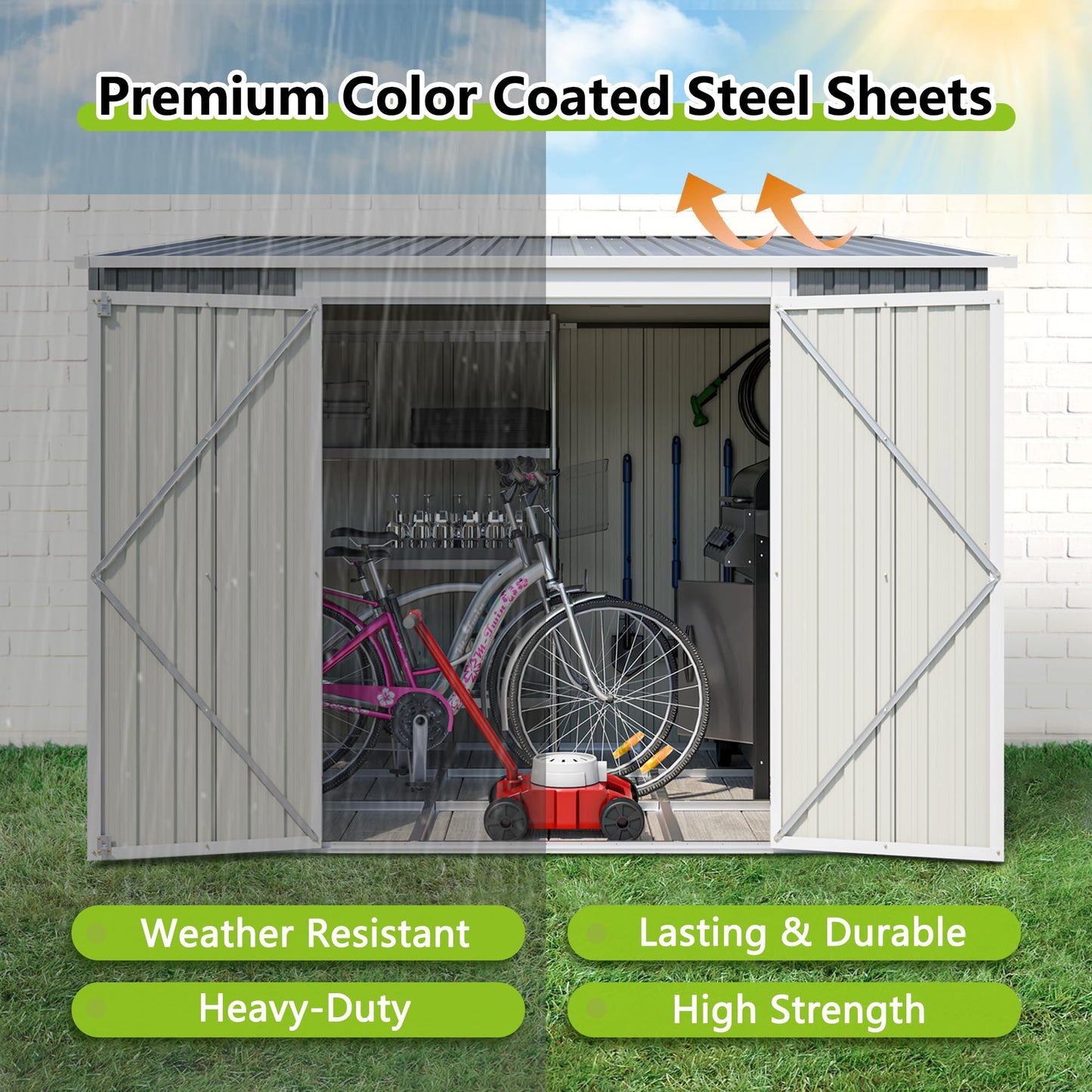 Jaxilyn 6x8FT Lean to Sheds Metal Outdoor Storage Shed with Floor Frame,Large Tool&Lawn Mower Shed with Two Lockable Doors for Garden Backyard Patio Storage,Outside Waterproof Storage Shed