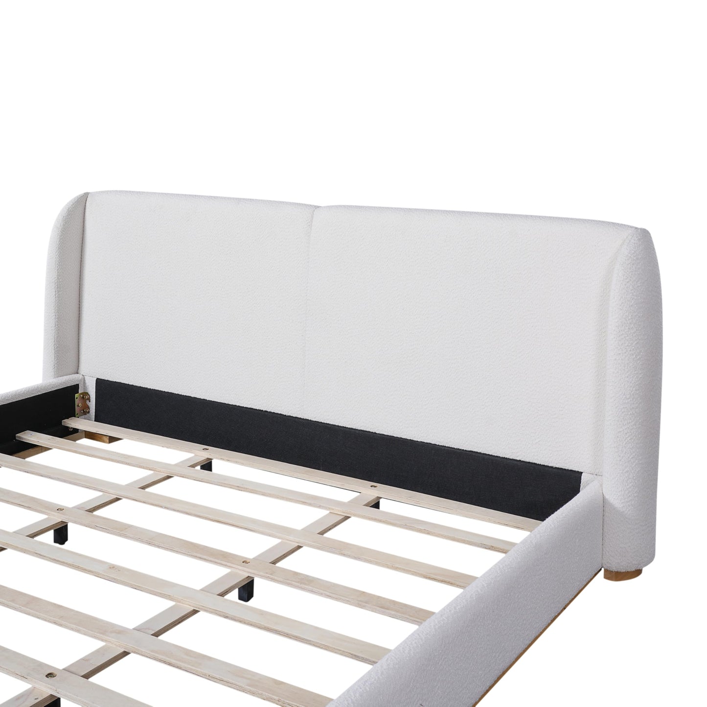 Merax King Bed Frame with Boucle Upholstered Wingback Headboard, Solid Wood Base, Contemporary Aesthetic Platform Bed, No Box Spring Needed, Bear 700lbs, White